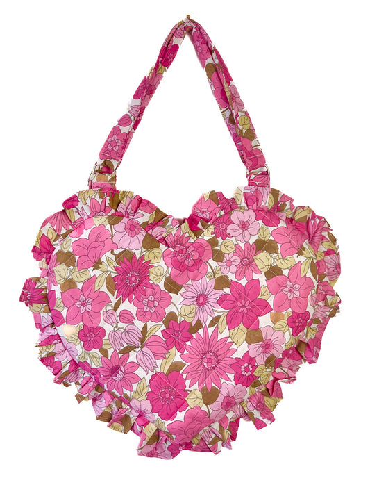 Pink ‘Lolita’ Floral Ruffle Heart Tote Bag