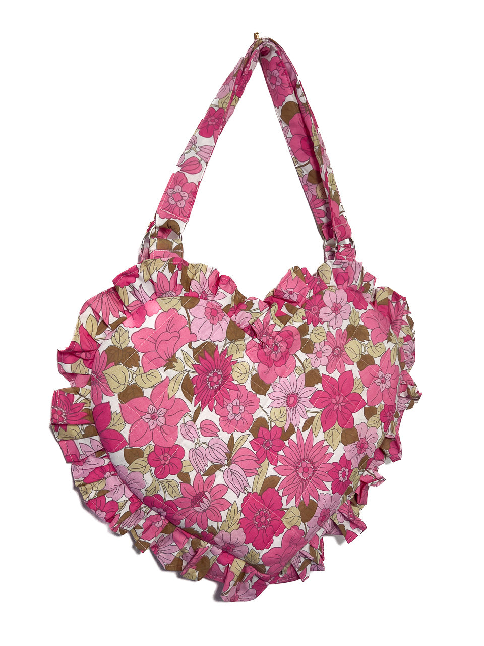 Pink ‘Lolita’ Floral Ruffle Heart Tote Bag