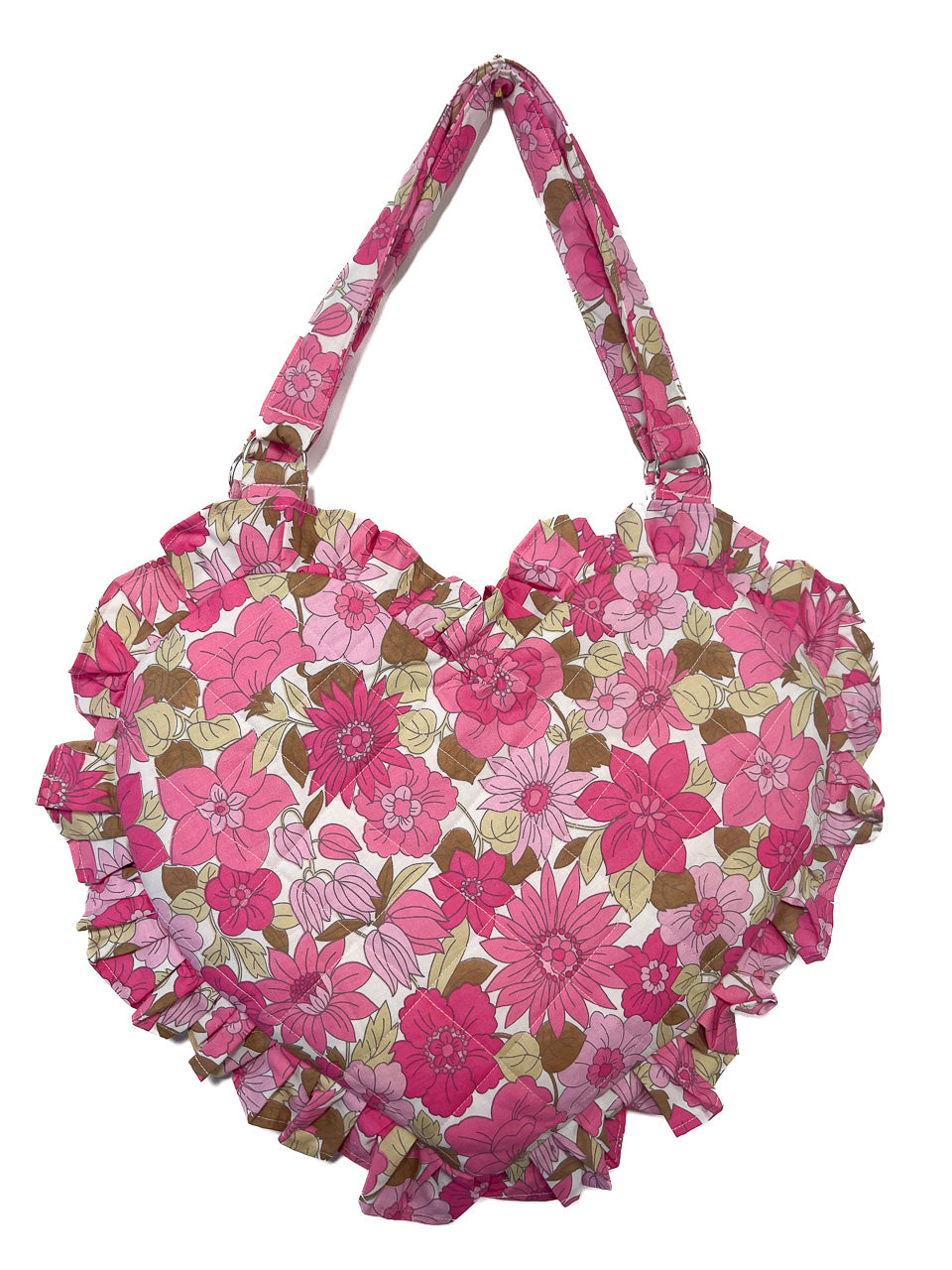 Pink ‘Lolita’ Floral Ruffle Heart Tote Bag