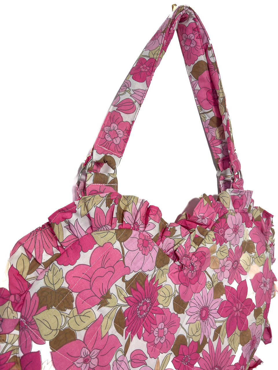 Pink ‘Lolita’ Floral Ruffle Heart Tote Bag