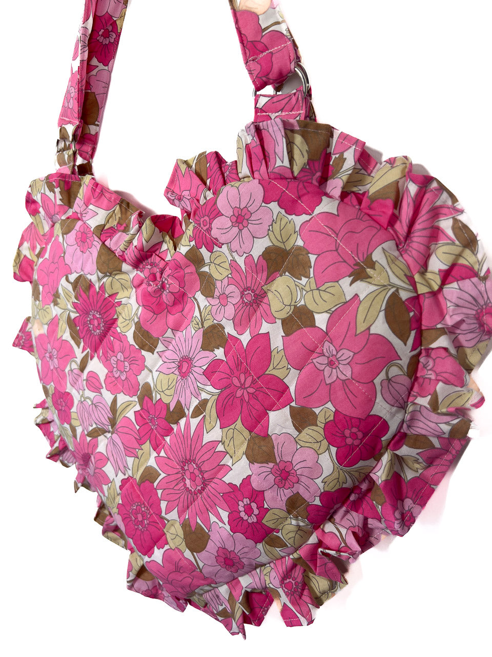 Pink ‘Lolita’ Floral Ruffle Heart Tote Bag