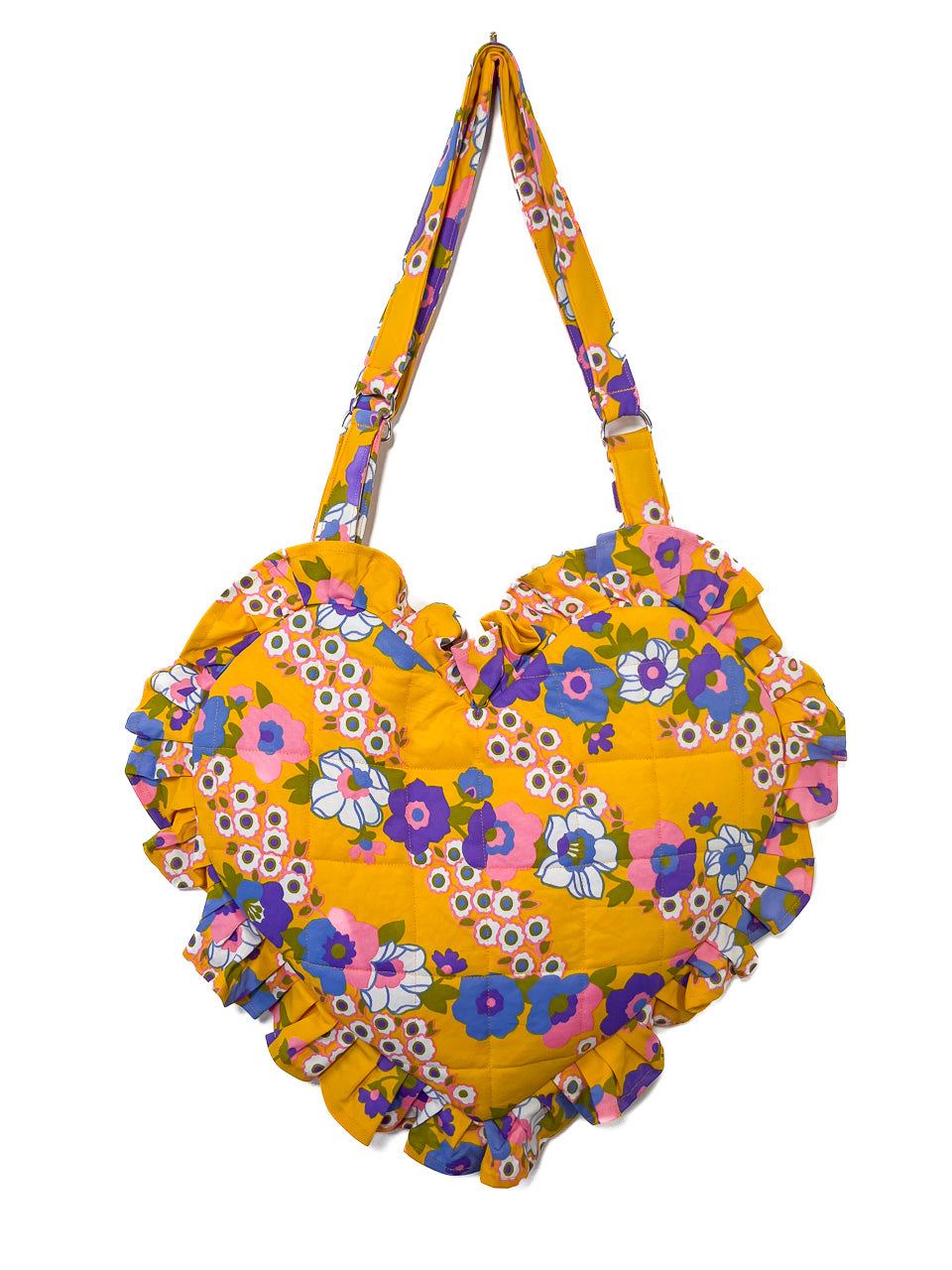 Yellow and purple Ruffle Heart Tote Bag