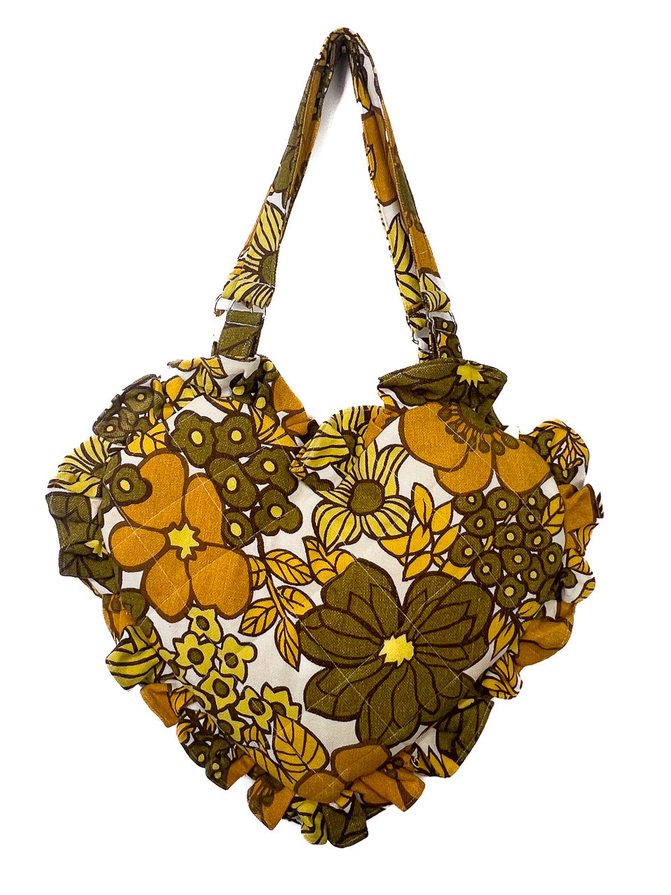 Yellow Floral Ruffle Heart Tote Bag