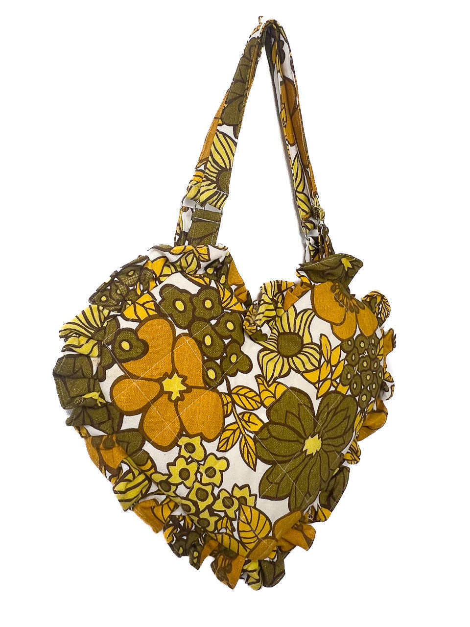 Yellow Floral Ruffle Heart Tote Bag