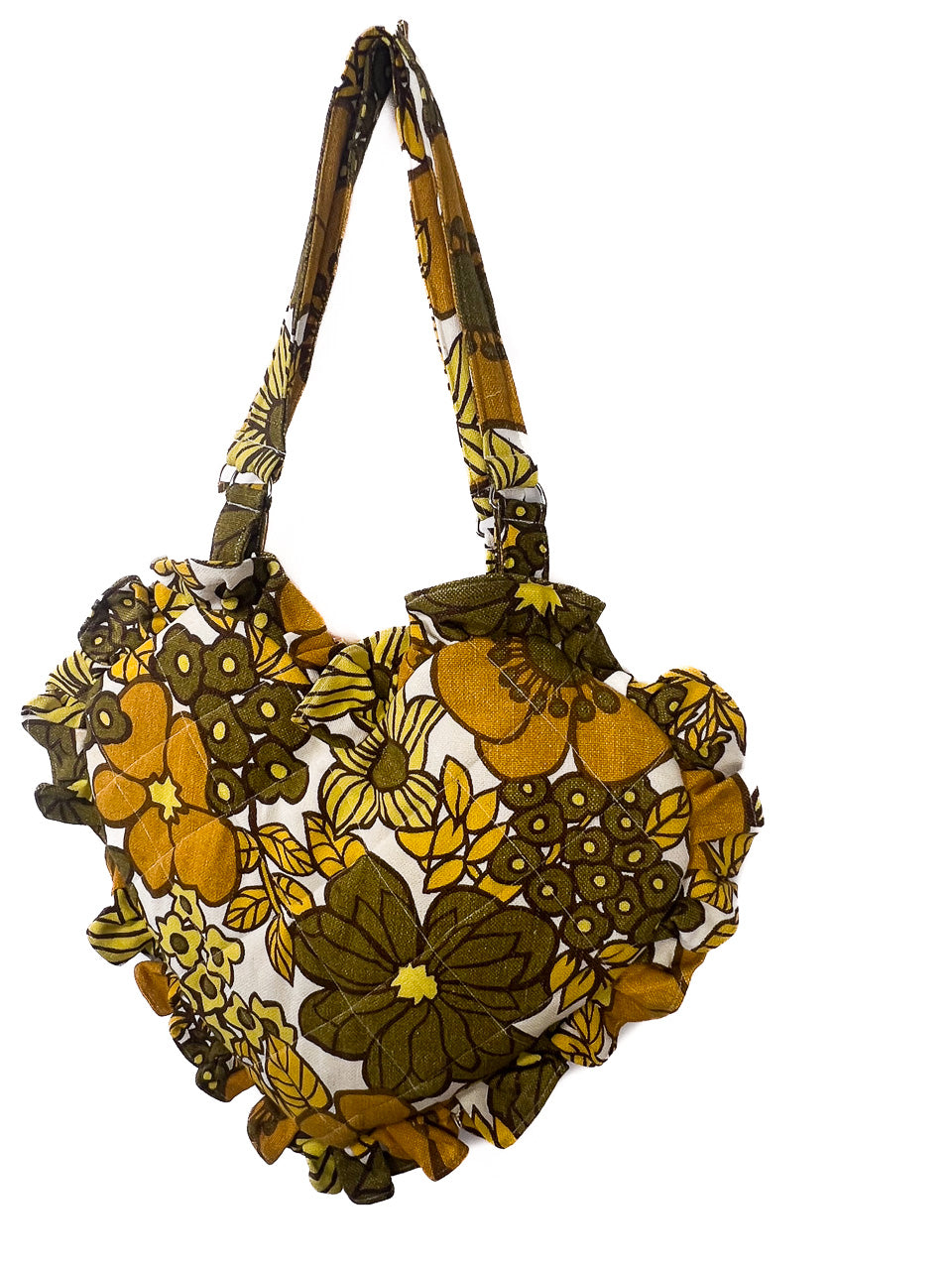 Yellow Floral Ruffle Heart Tote Bag