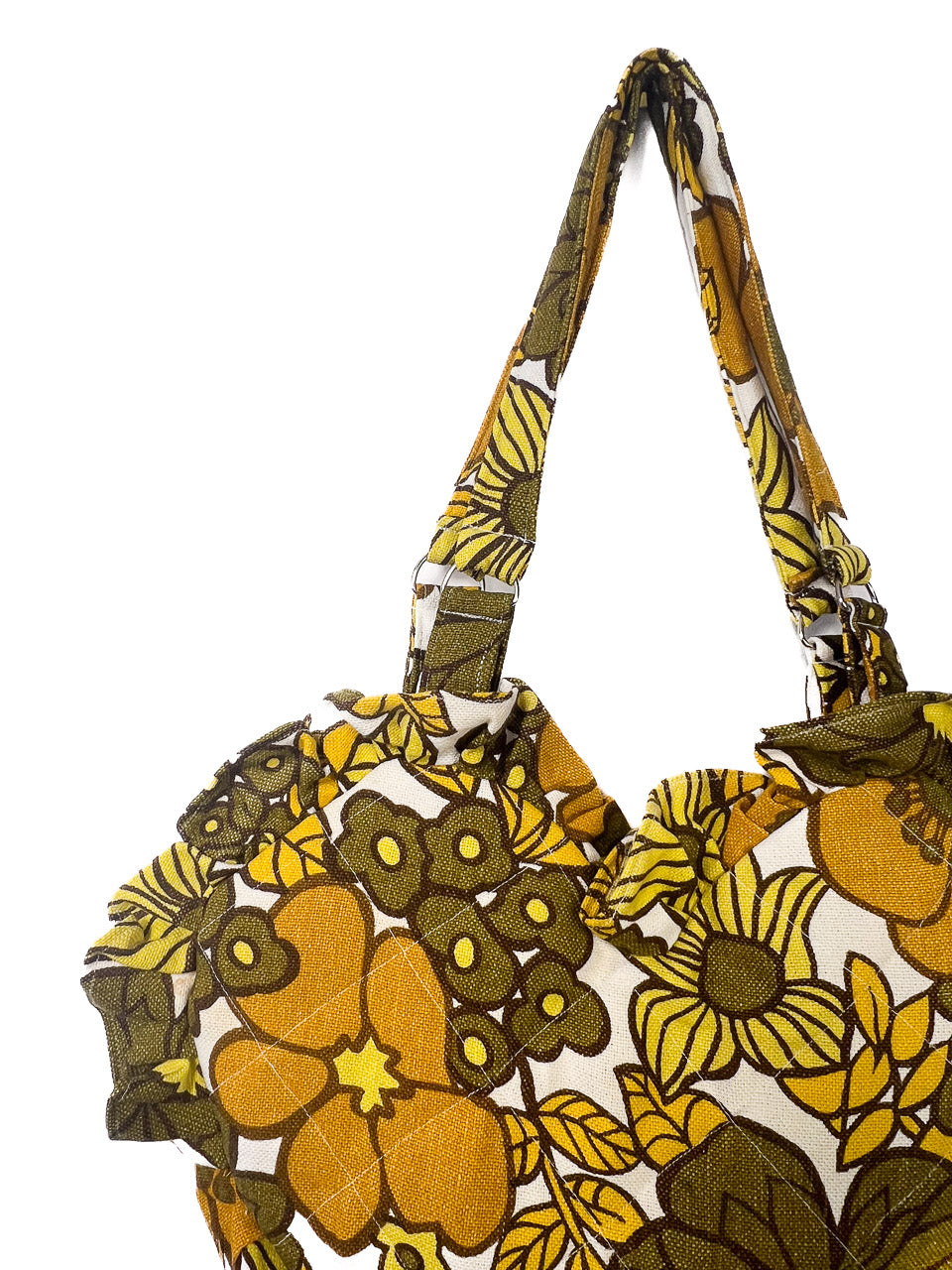 Yellow Floral Ruffle Heart Tote Bag