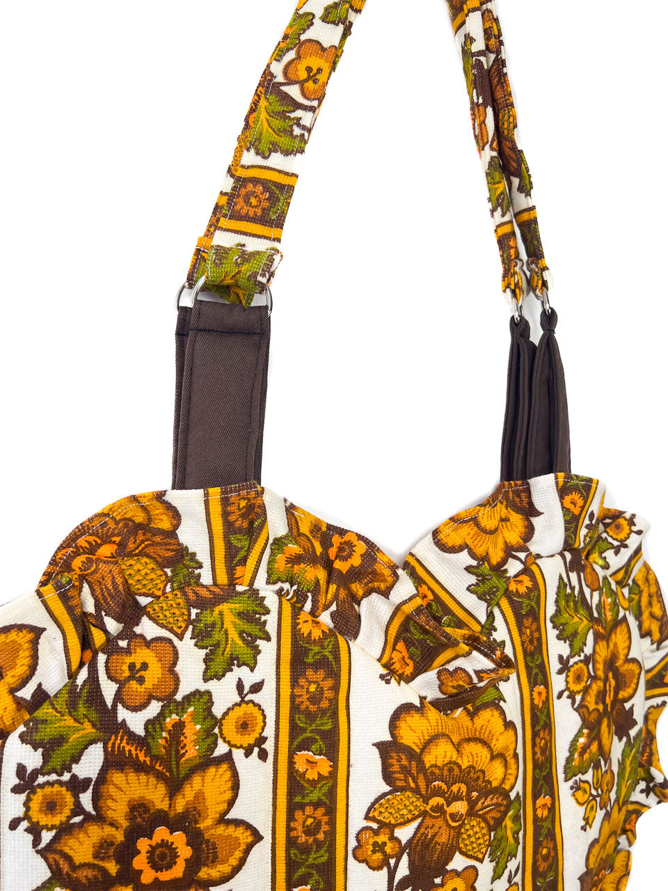 Yellow/Brown Retro Ruffle Heart Tote Bag