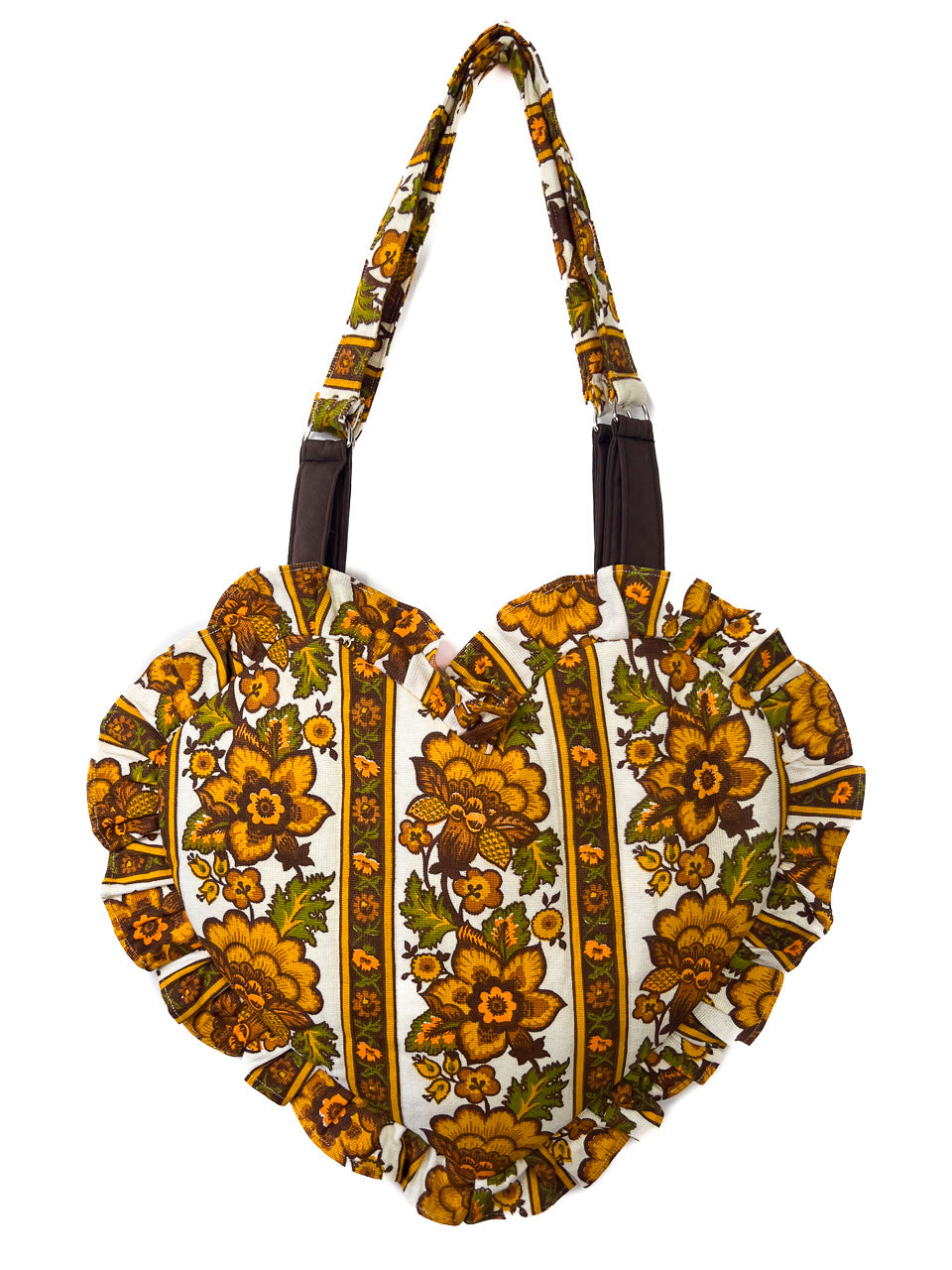 Yellow/Brown Retro Ruffle Heart Tote Bag