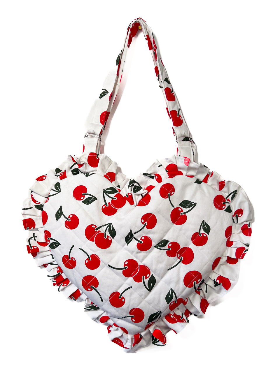 Cherry Print Ruffle Heart Tote Bag