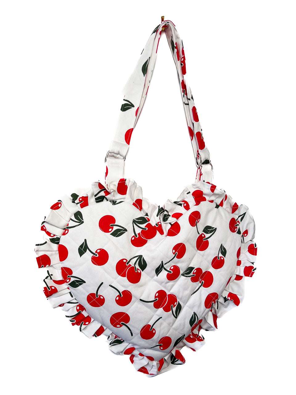 Cherry Print Ruffle Heart Tote Bag