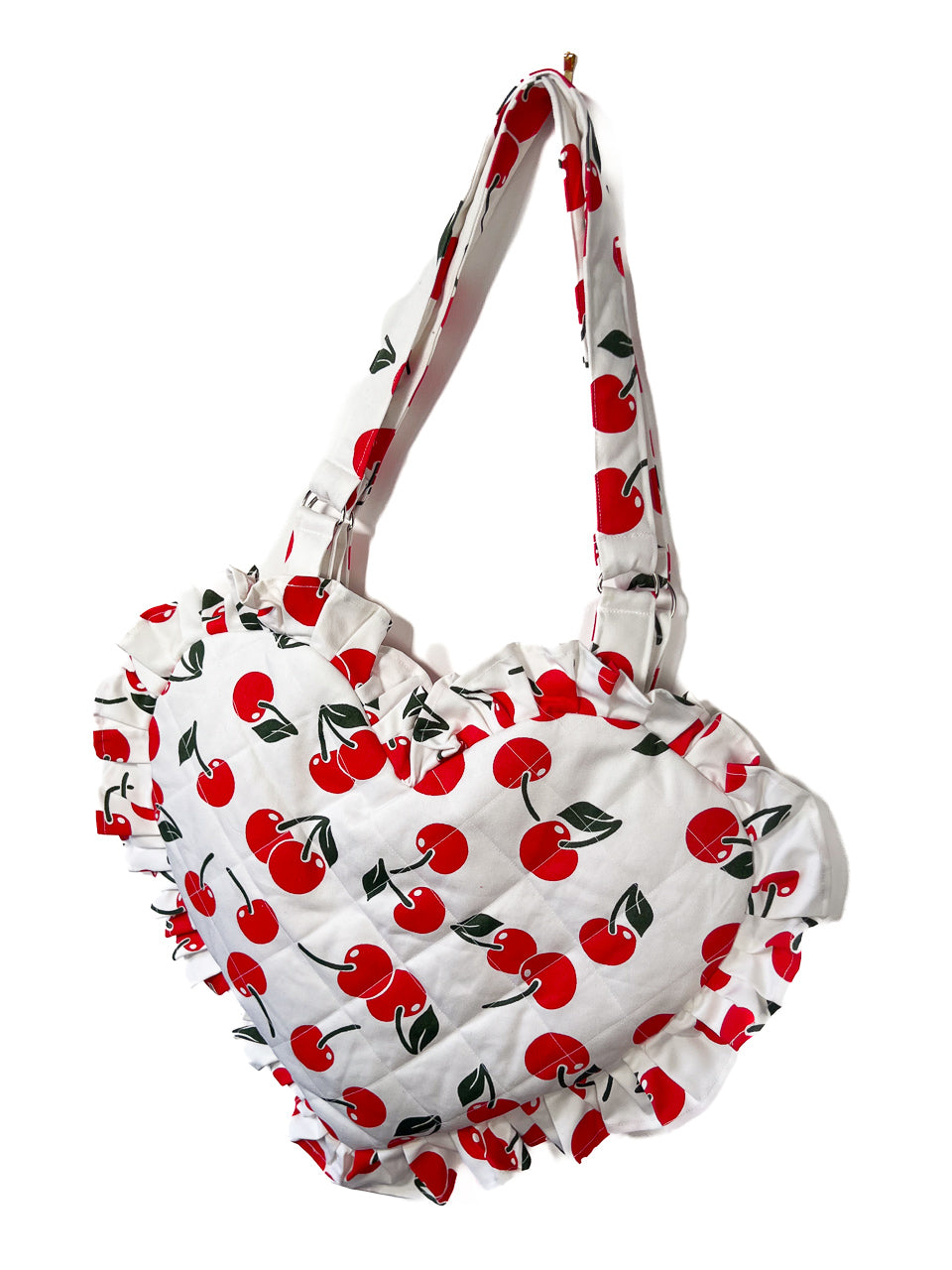 Cherry Print Ruffle Heart Tote Bag