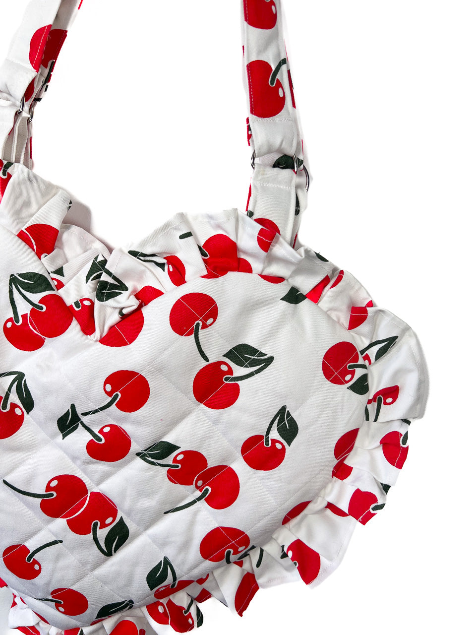 Cherry Print Ruffle Heart Tote Bag