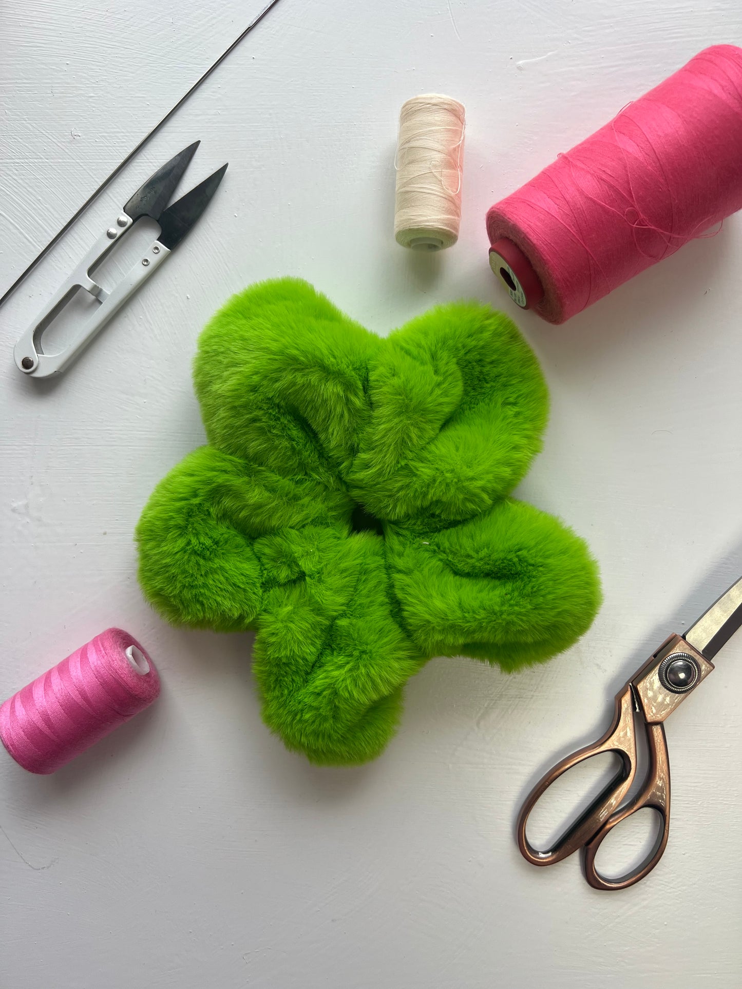 Green Faux Fur Flower Scrunchie