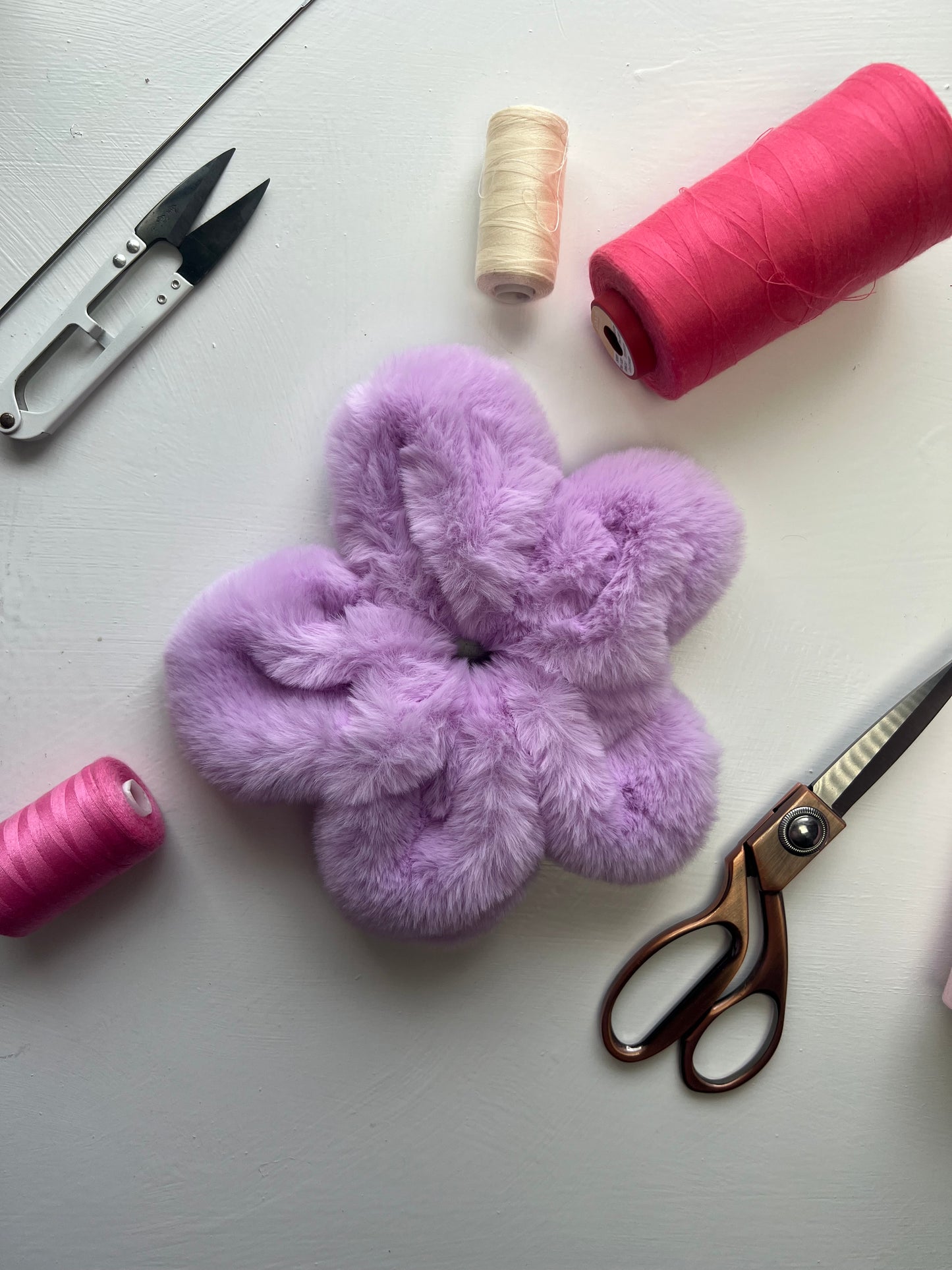 Purple Faux Fur Flower Scrunchie