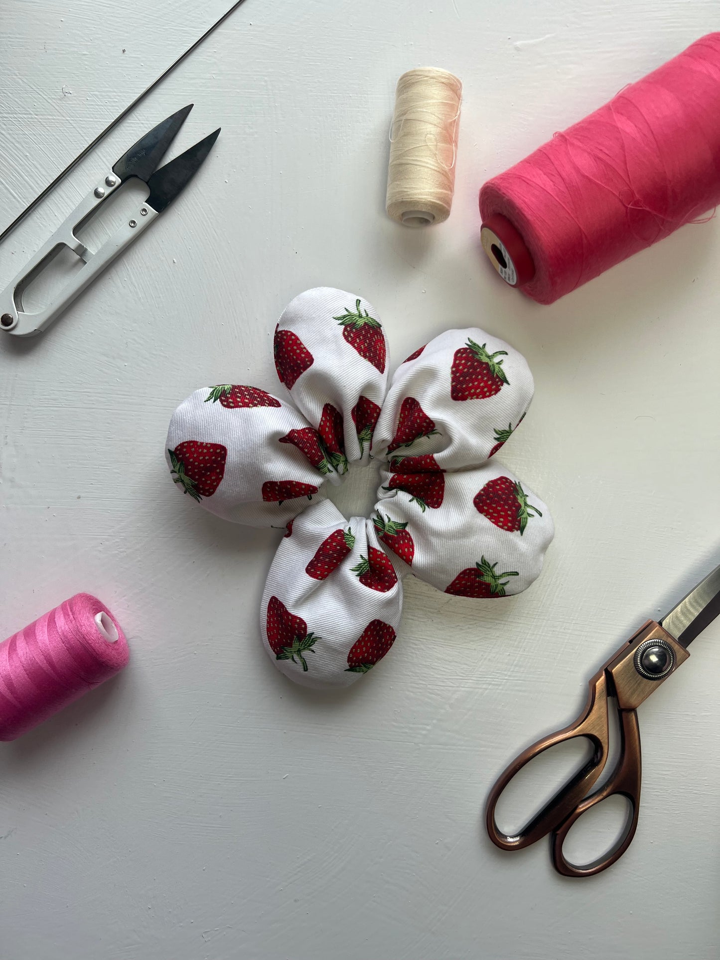 Strawberry Print Flower Scrunchie