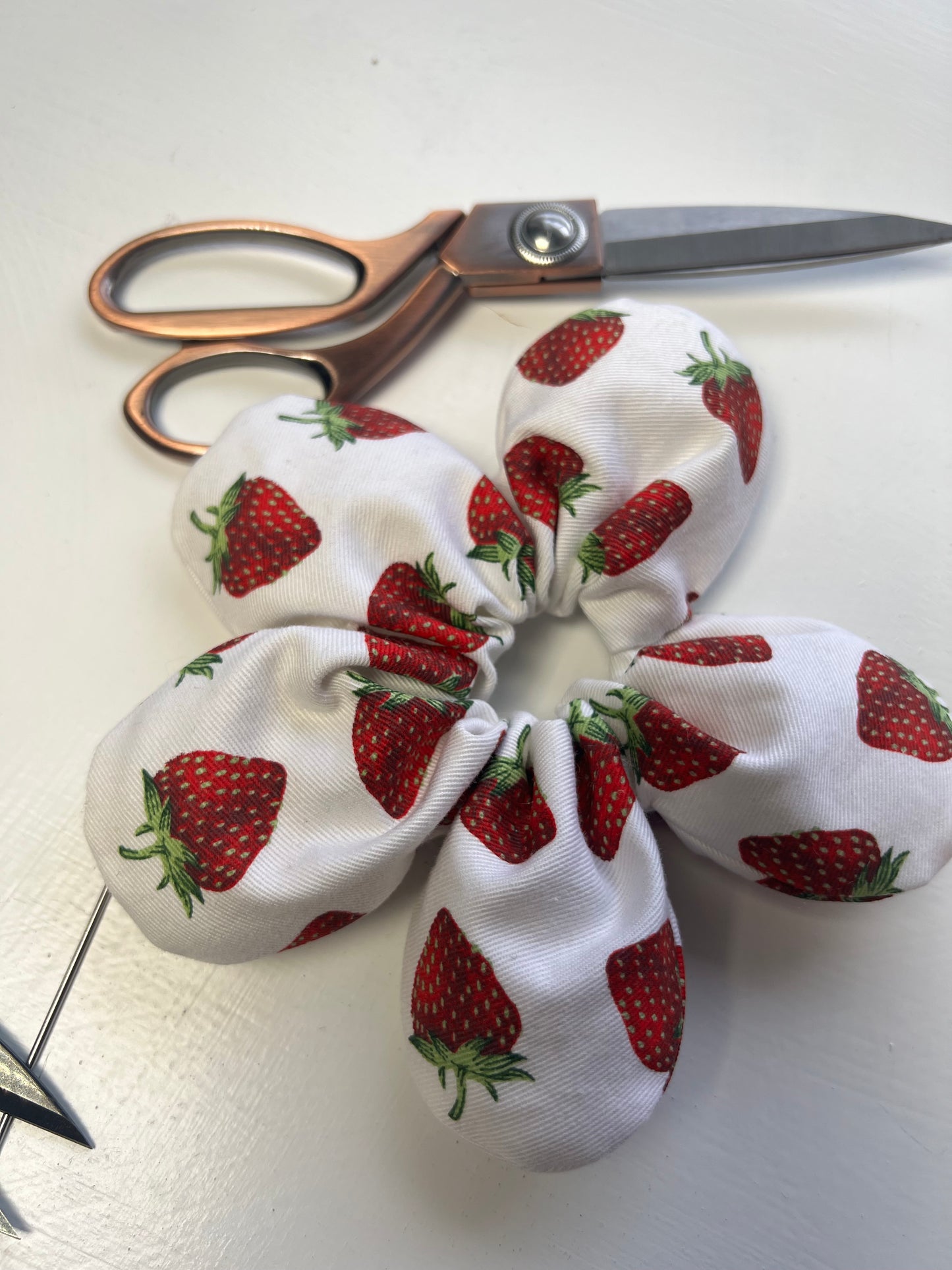 Strawberry Print Flower Scrunchie