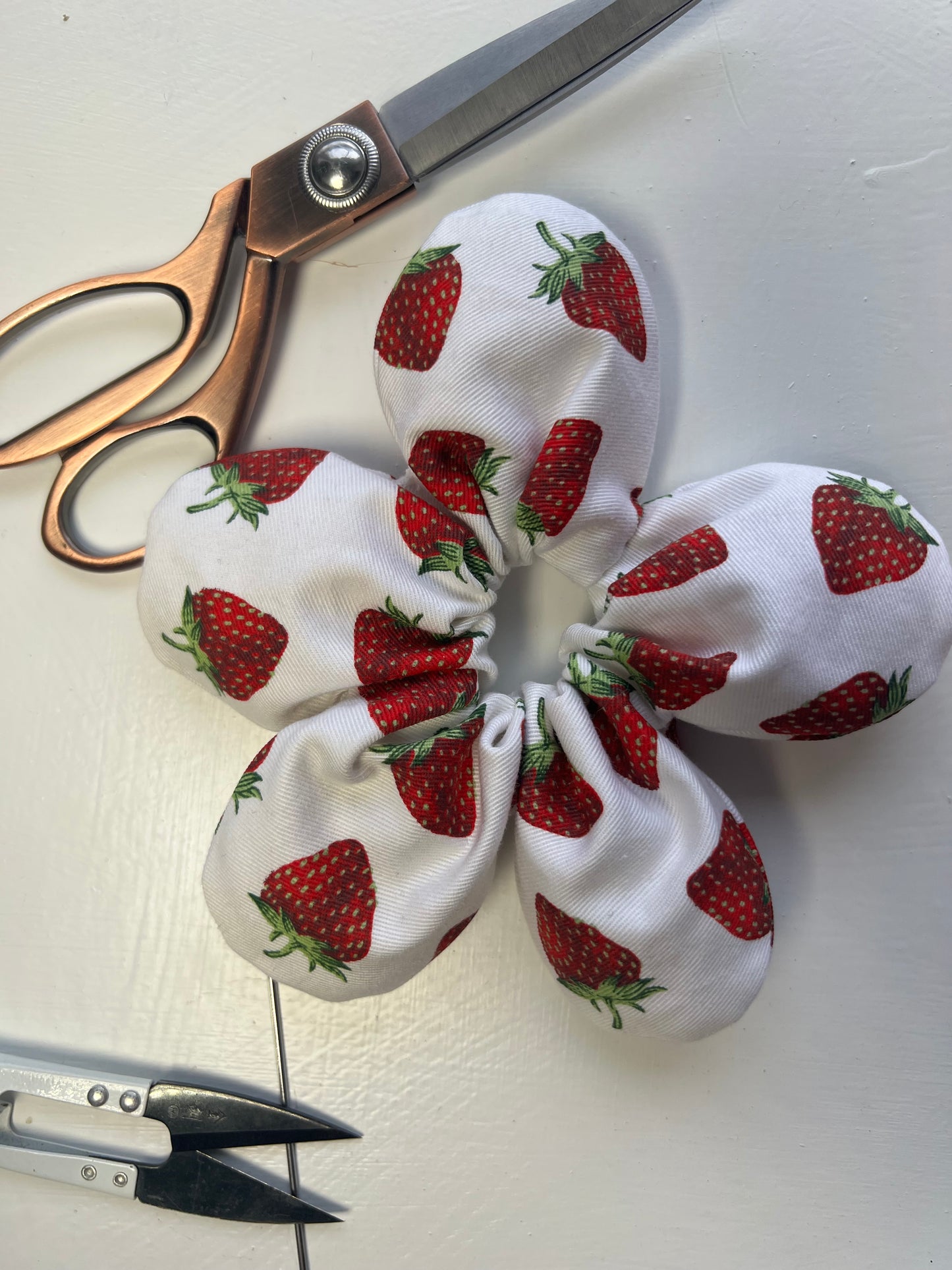 Strawberry Print Flower Scrunchie