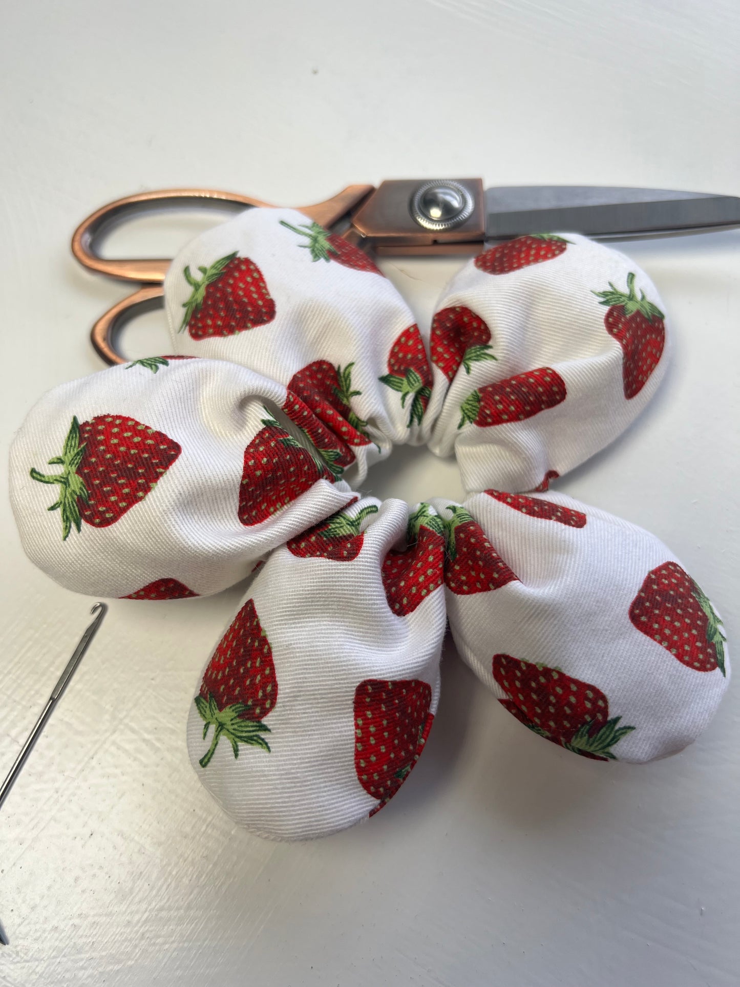 Strawberry Print Flower Scrunchie