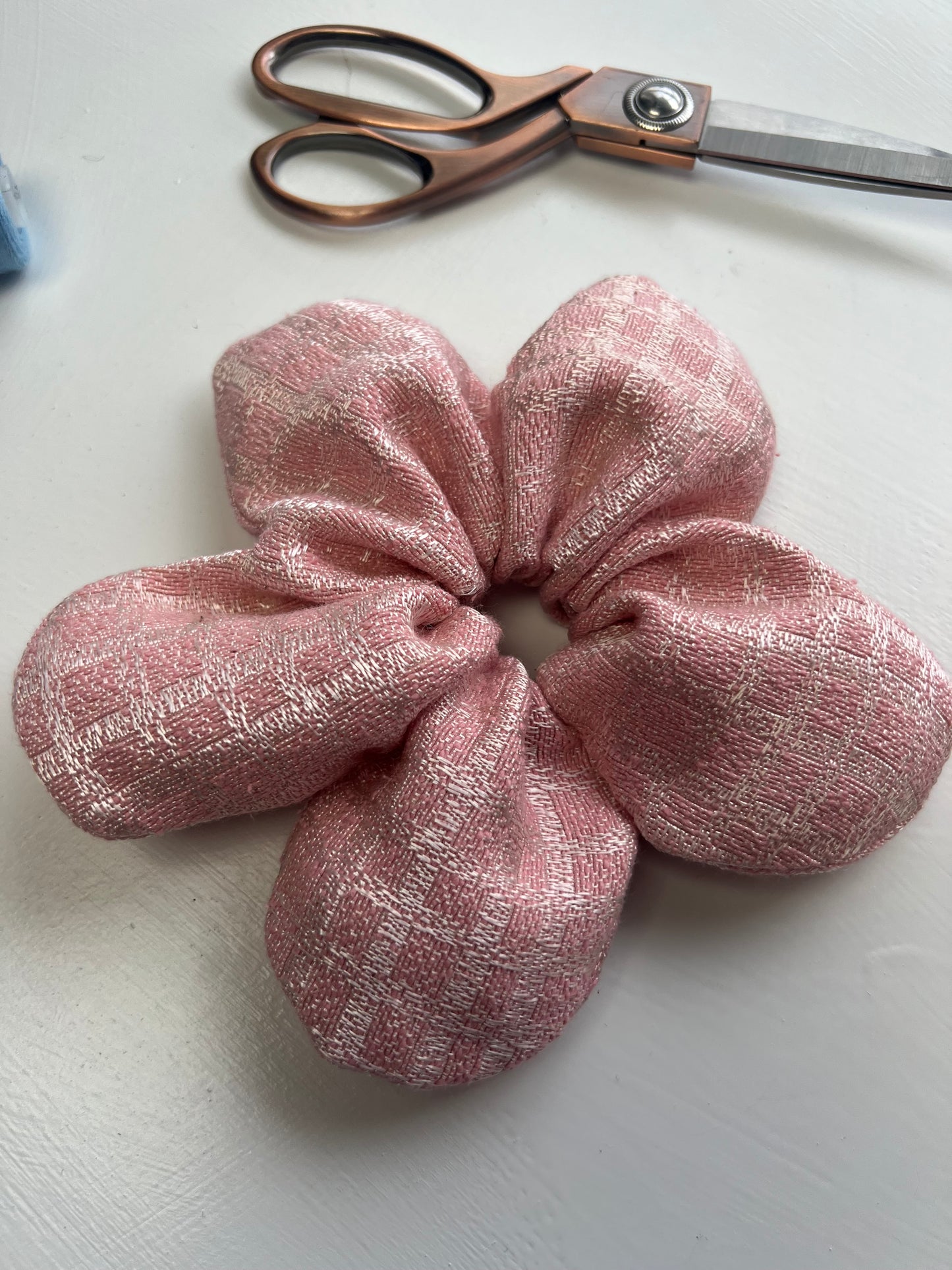 Pink Tweed Flower Scrunchie