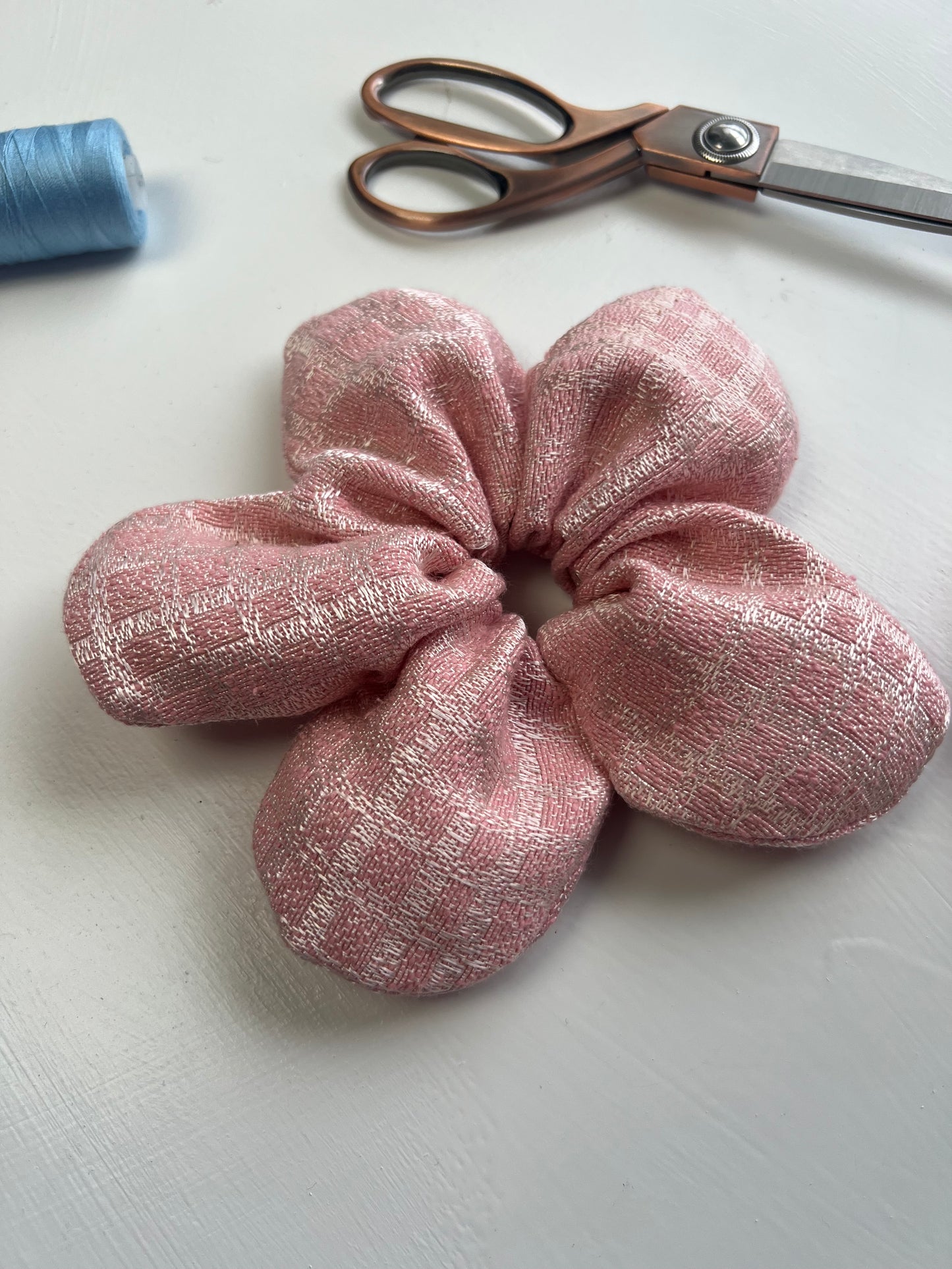 Pink Tweed Flower Scrunchie