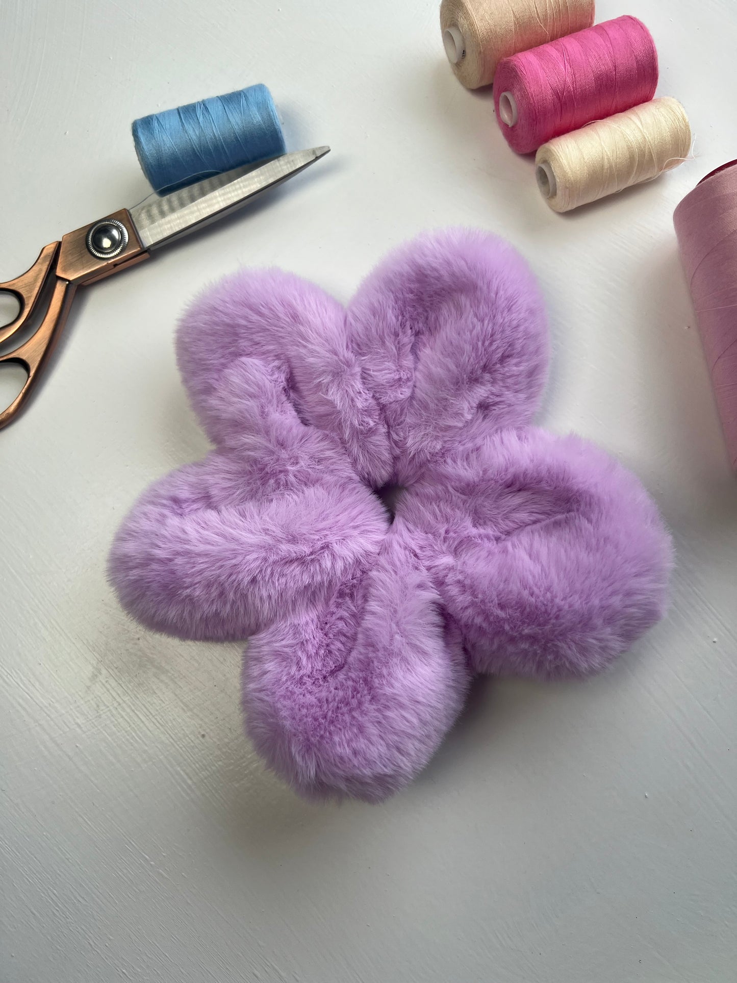 Purple Faux Fur Flower Scrunchie