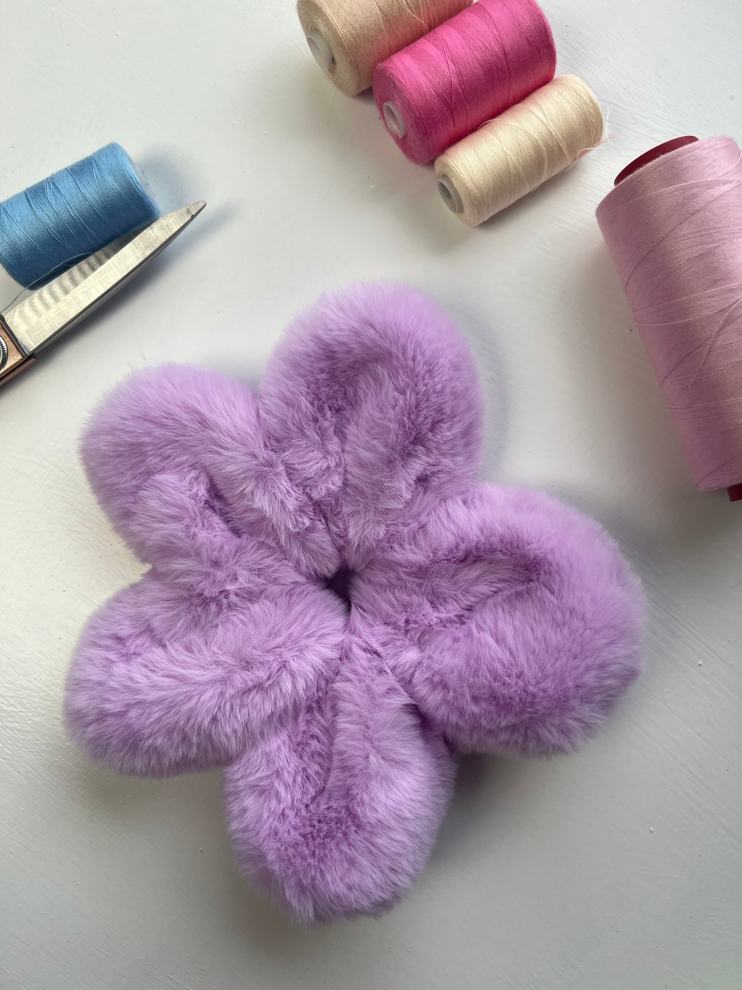 Purple Faux Fur Flower Scrunchie