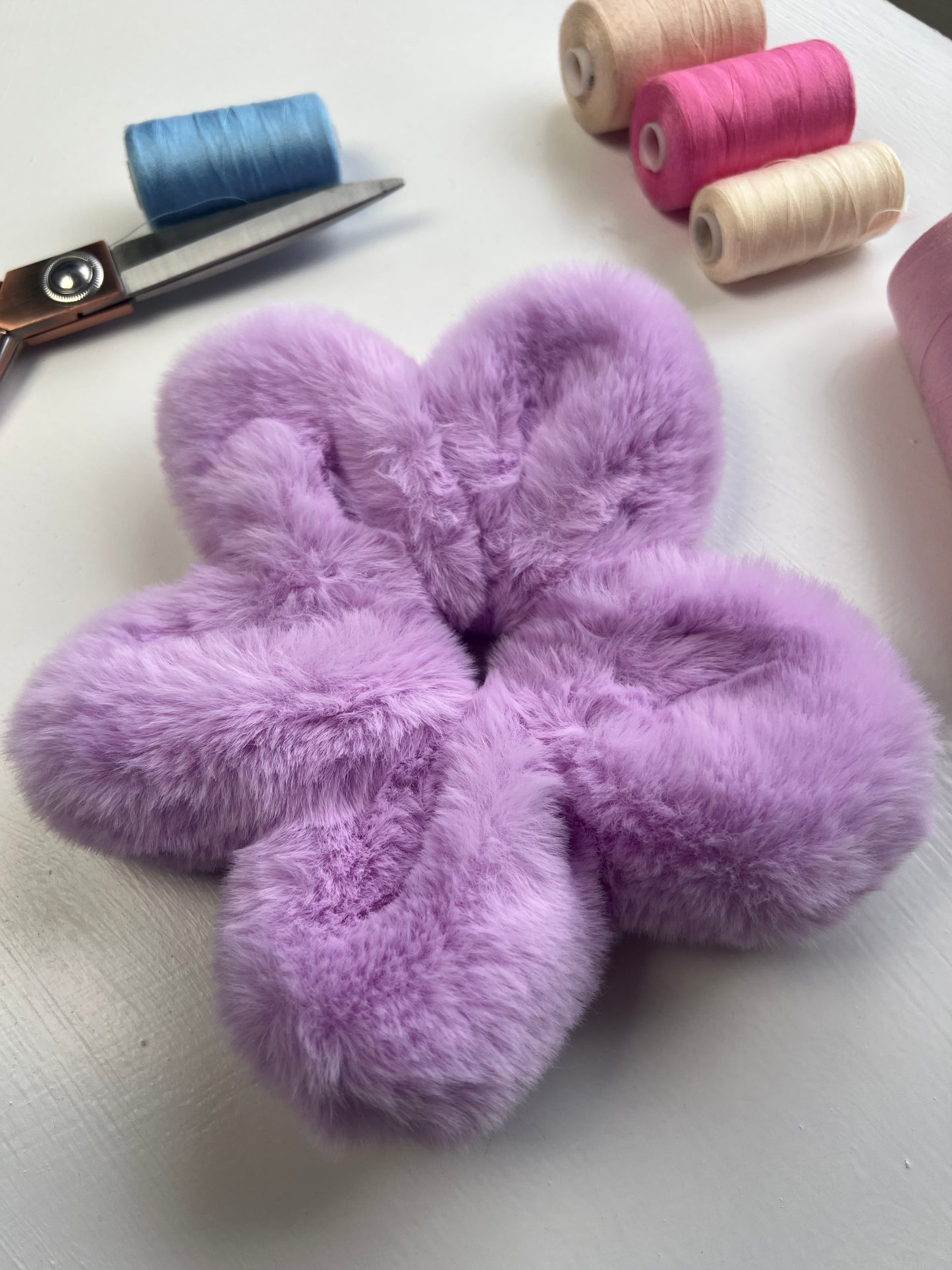 Purple Faux Fur Flower Scrunchie