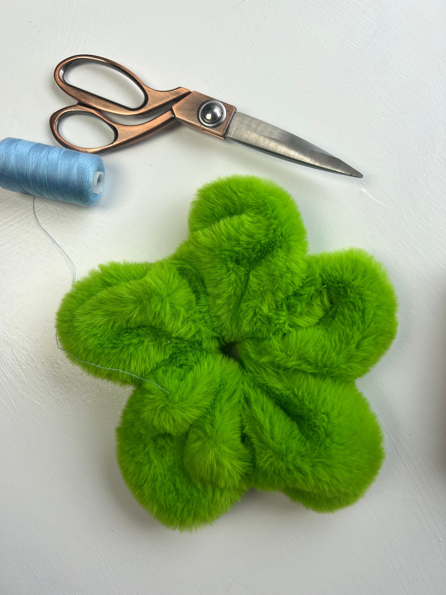 Green Faux Fur Flower Scrunchie