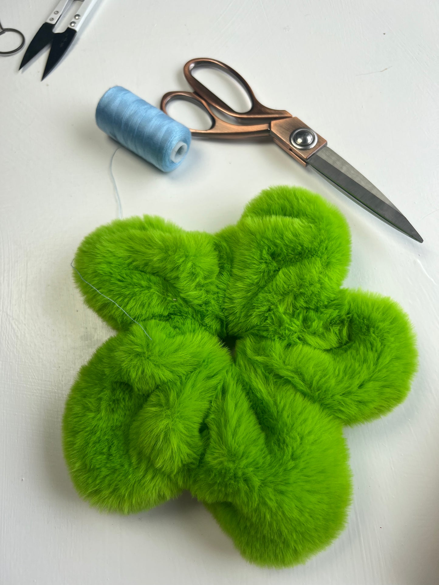 Green Faux Fur Flower Scrunchie