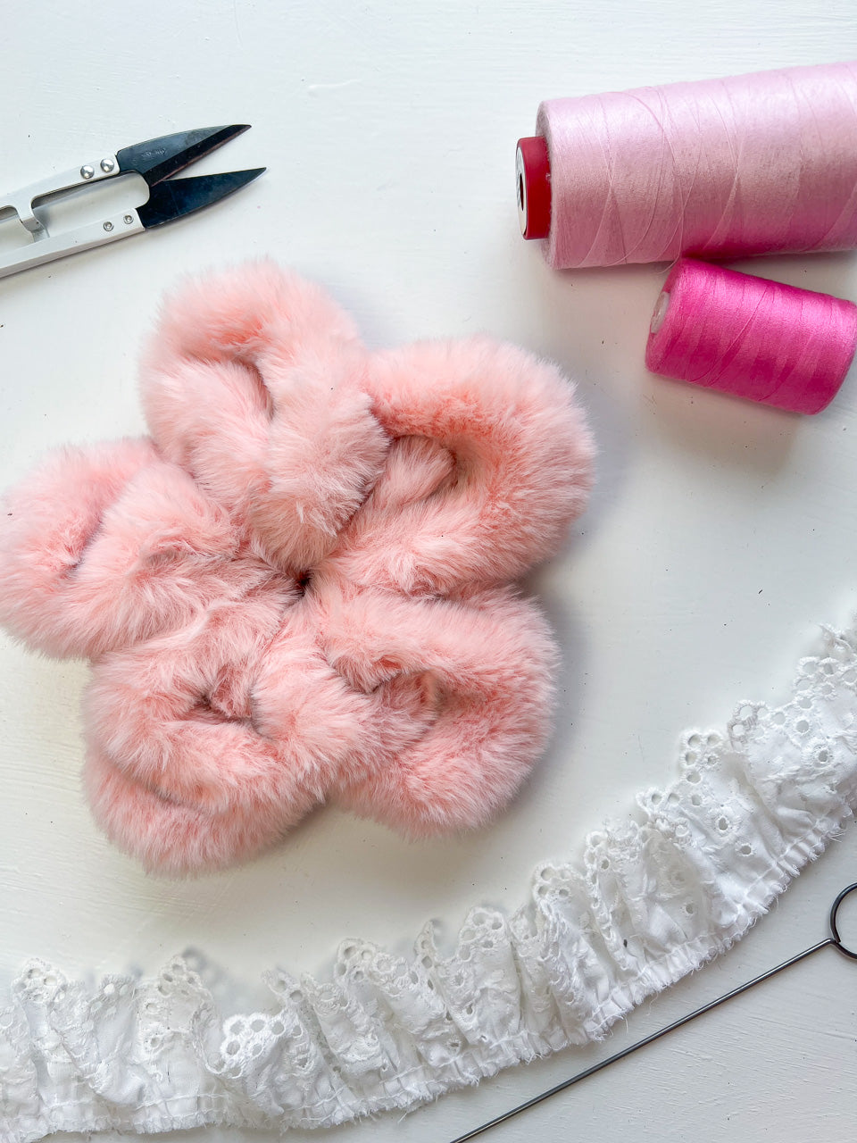 Pink Faux Fur Oversize Flower Scrunchie