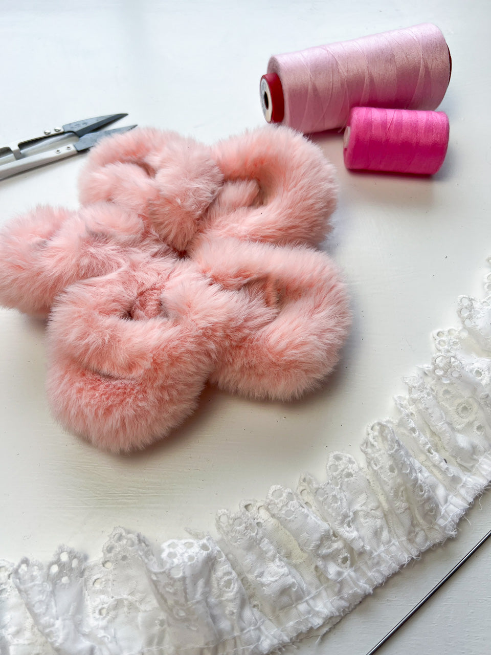 Pink Faux Fur Oversize Flower Scrunchie