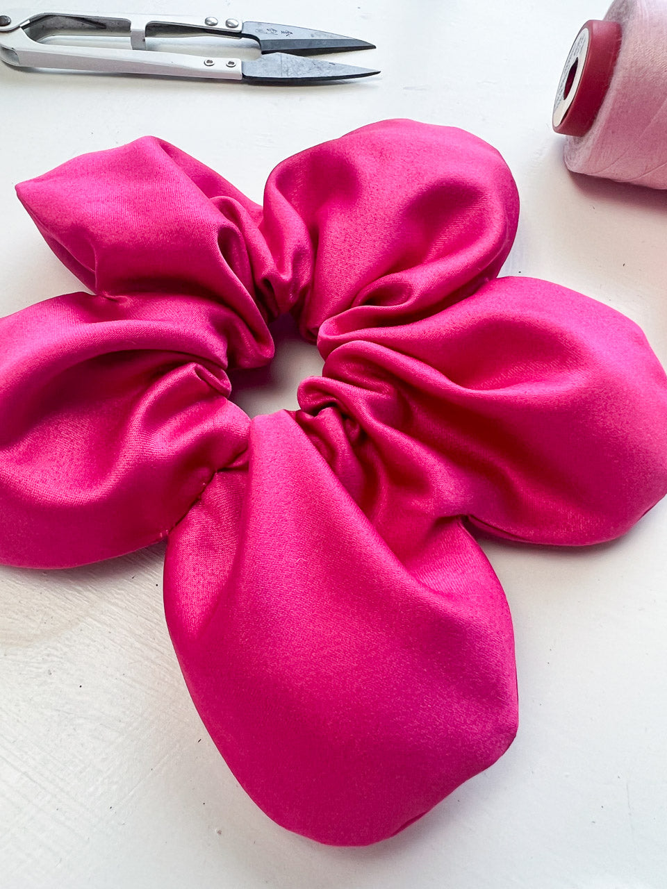 Fuchsia Satin Oversize Flower Scrunchie