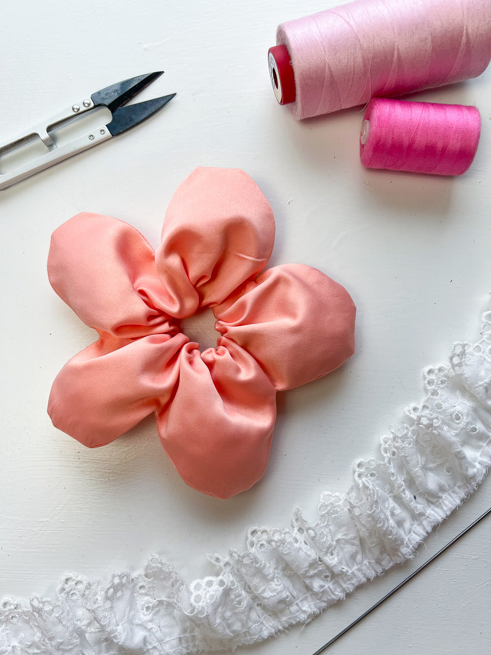 Peach Satin Oversize Flower Scrunchie