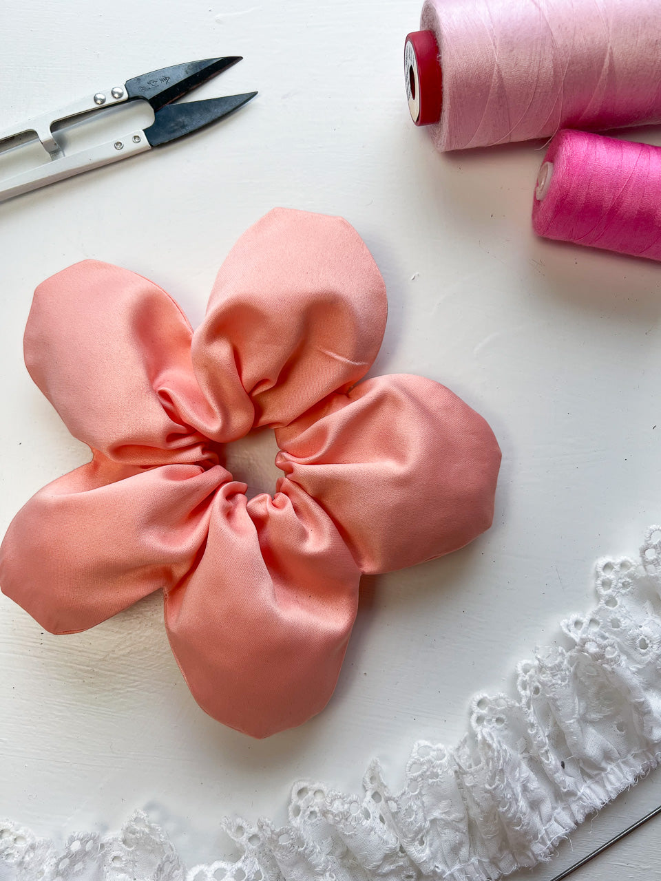 Peach Satin Oversize Flower Scrunchie