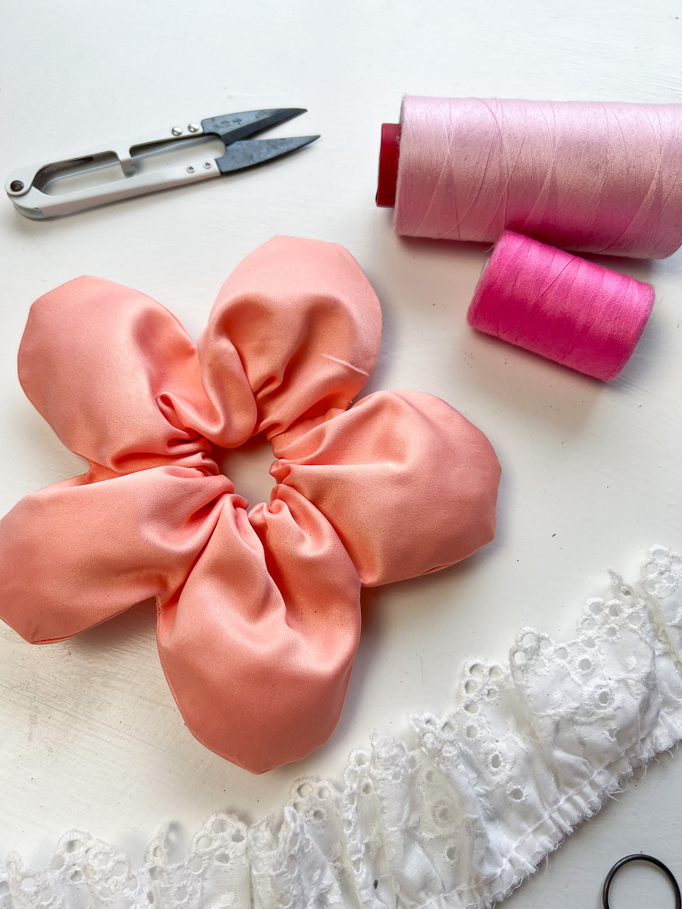 Peach Satin Oversize Flower Scrunchie