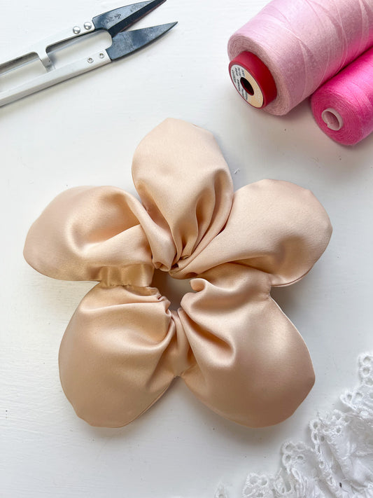 Cream Satin Oversize Flower Scrunchie