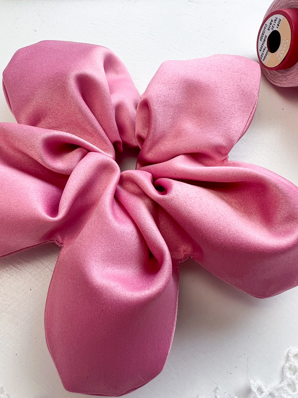 Pink Satin Oversize Flower Scrunchie