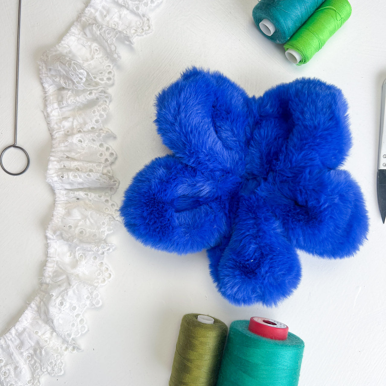 Royal Blue Faux Fur Flower Scrunchie