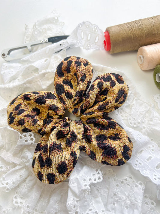 Leopard Print Oversize Flower Scrunchie