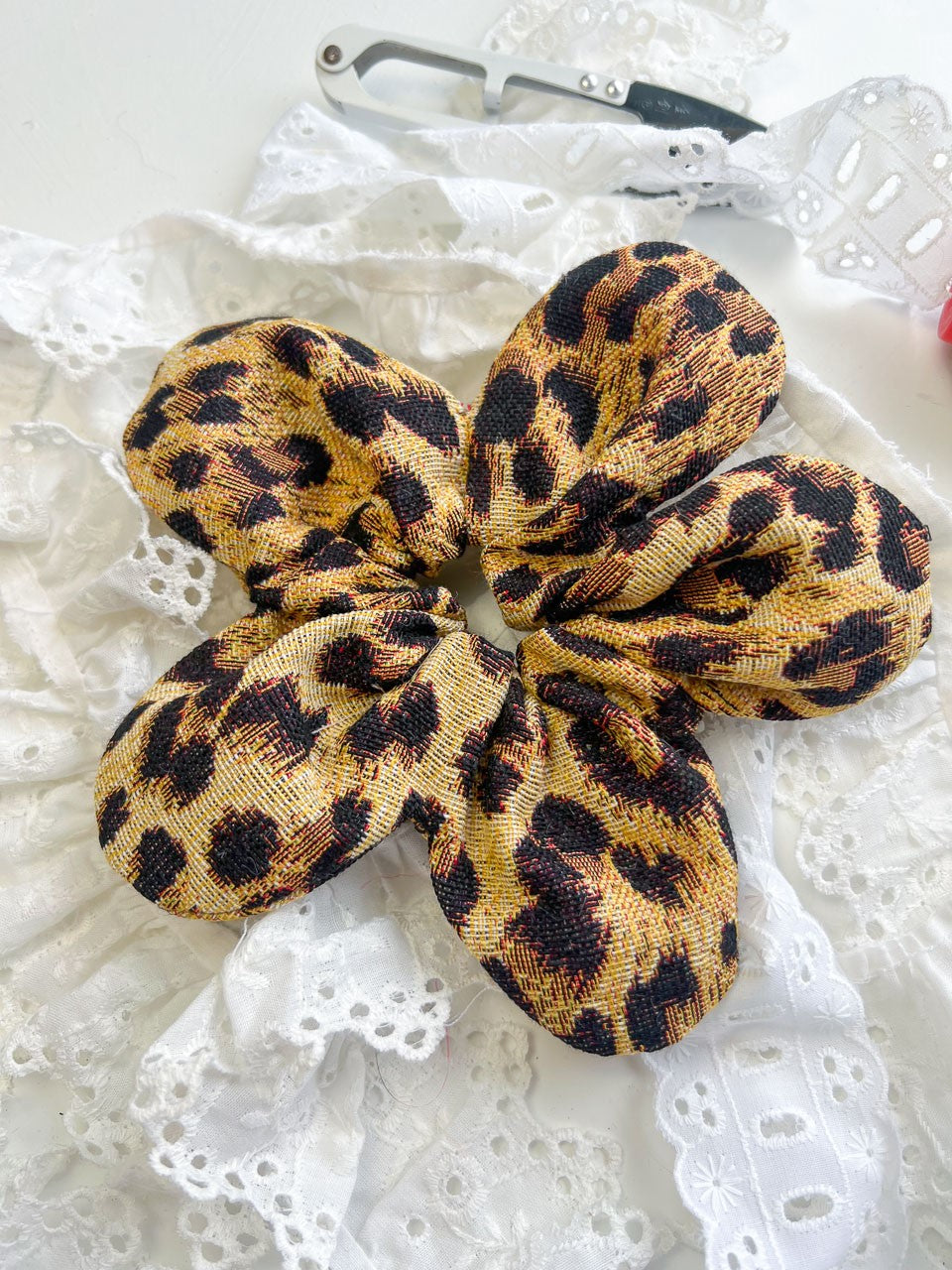 Leopard Print Oversize Flower Scrunchie