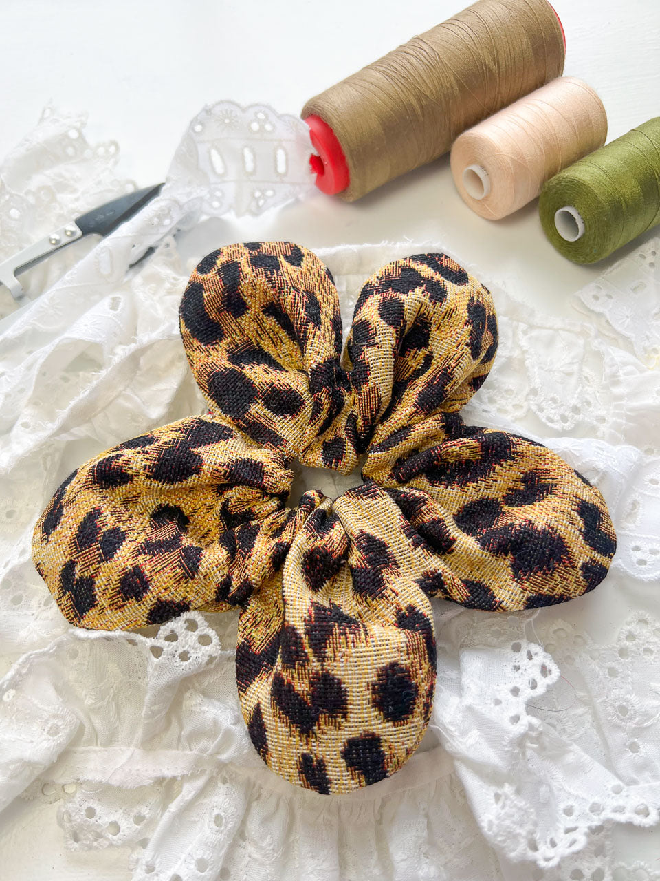 Leopard Print Oversize Flower Scrunchie