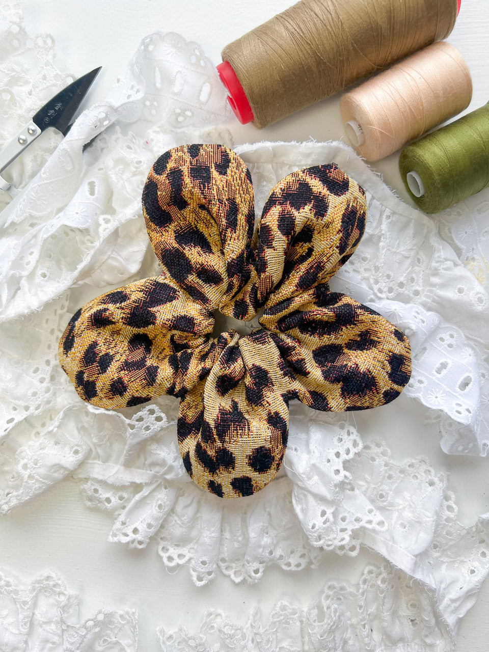 Leopard Print Oversize Flower Scrunchie