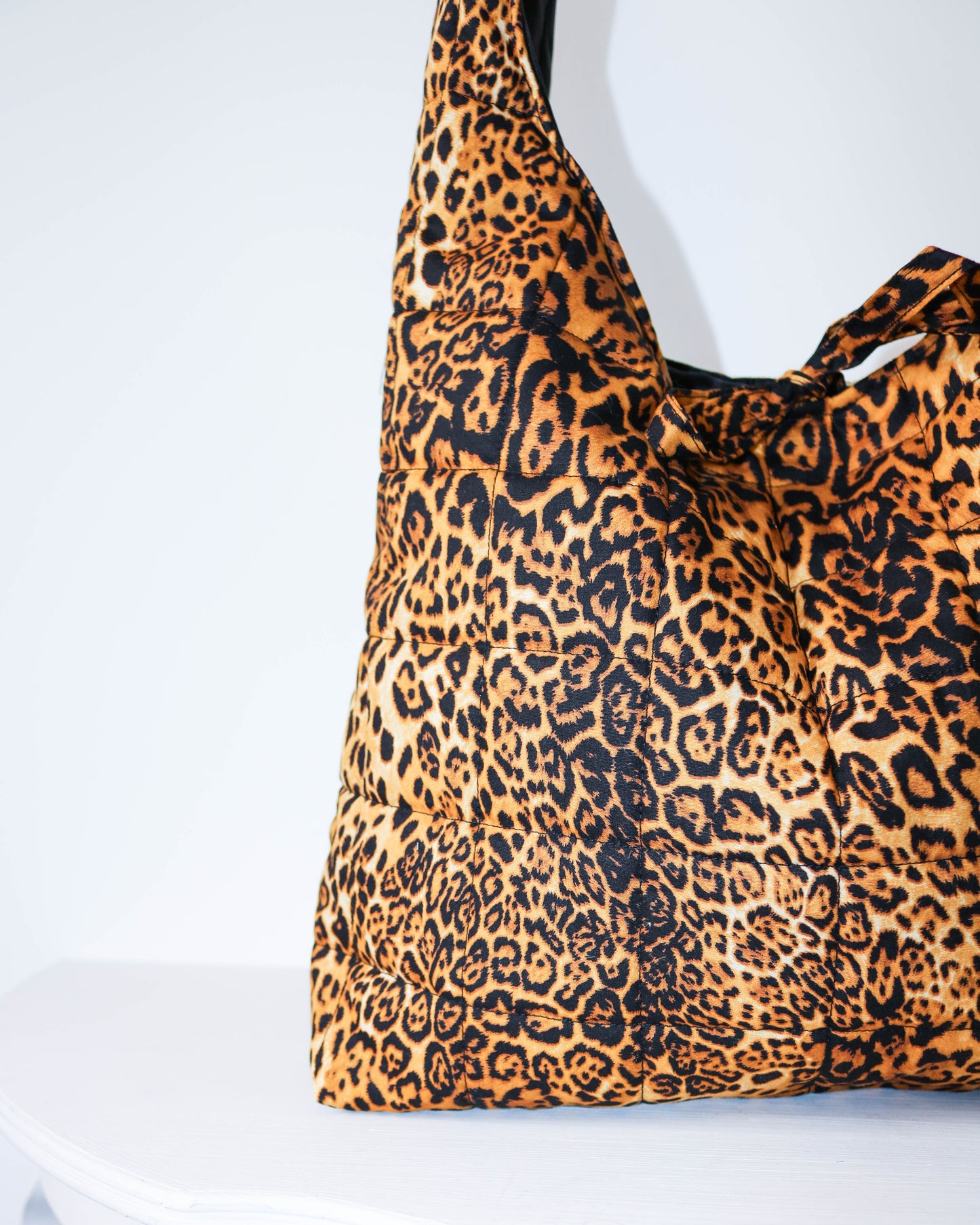 Leopard print bag on a white background