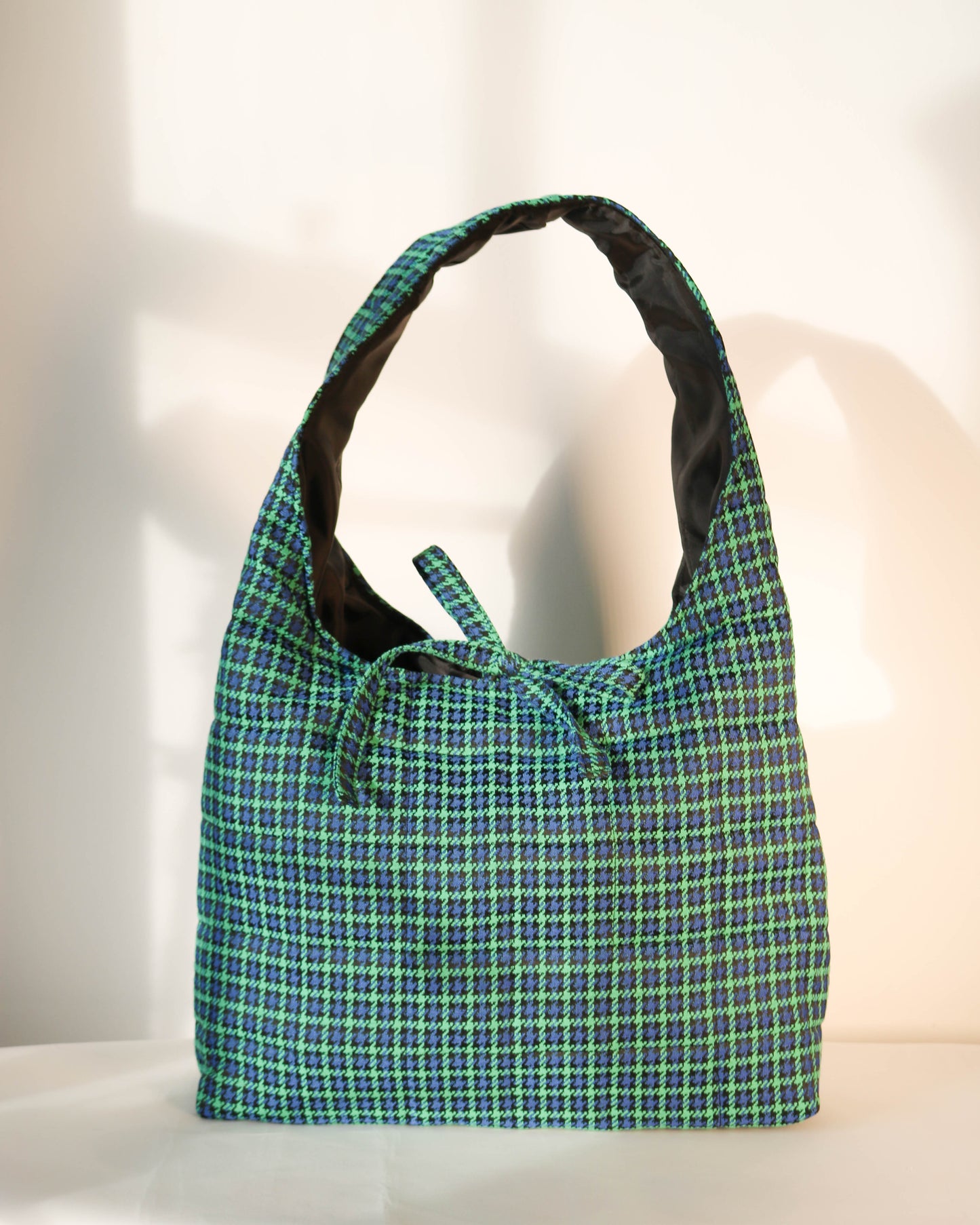 Sonia bag in blue and green houndstooth - Large