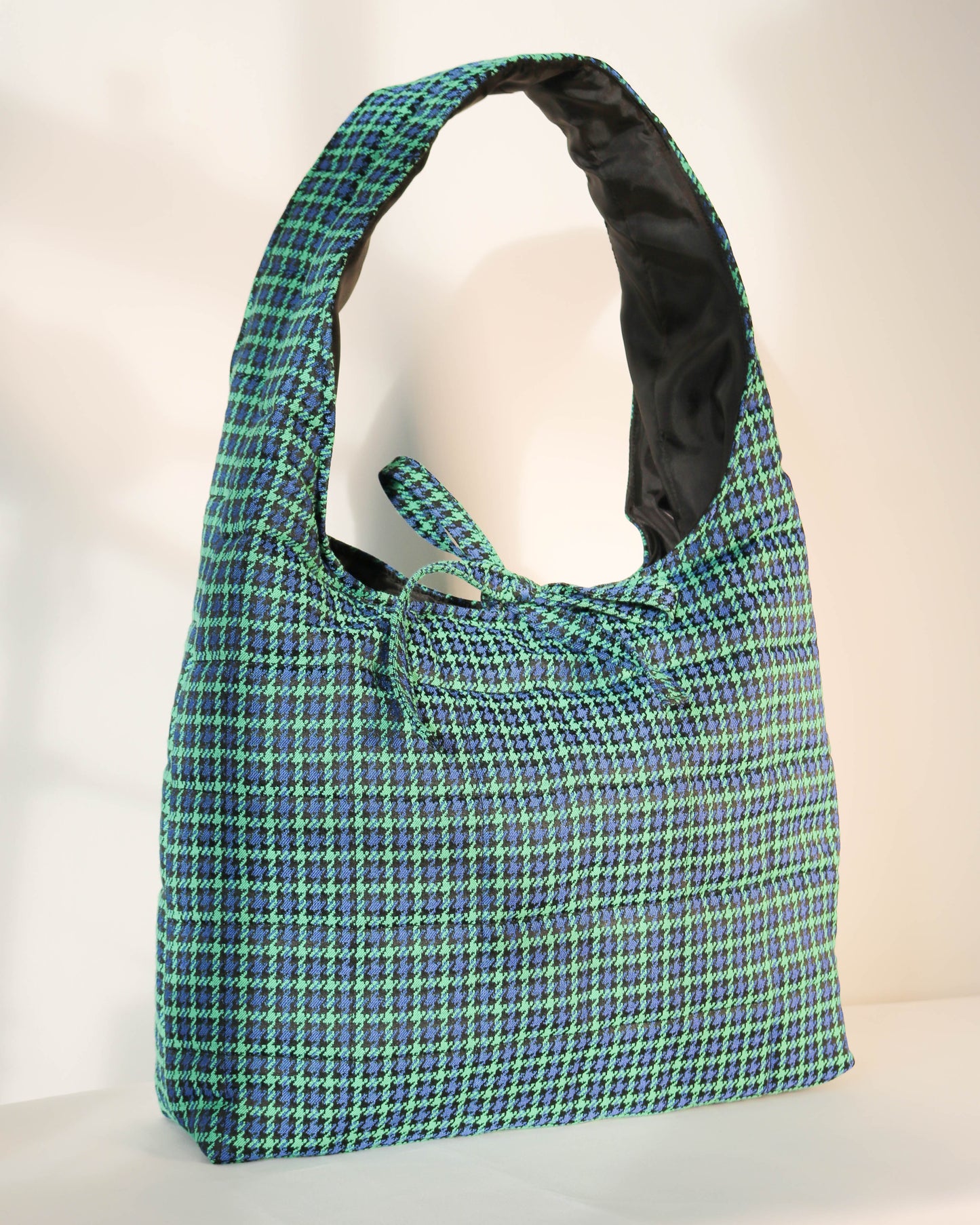 Sonia bag in blue and green houndstooth - Large