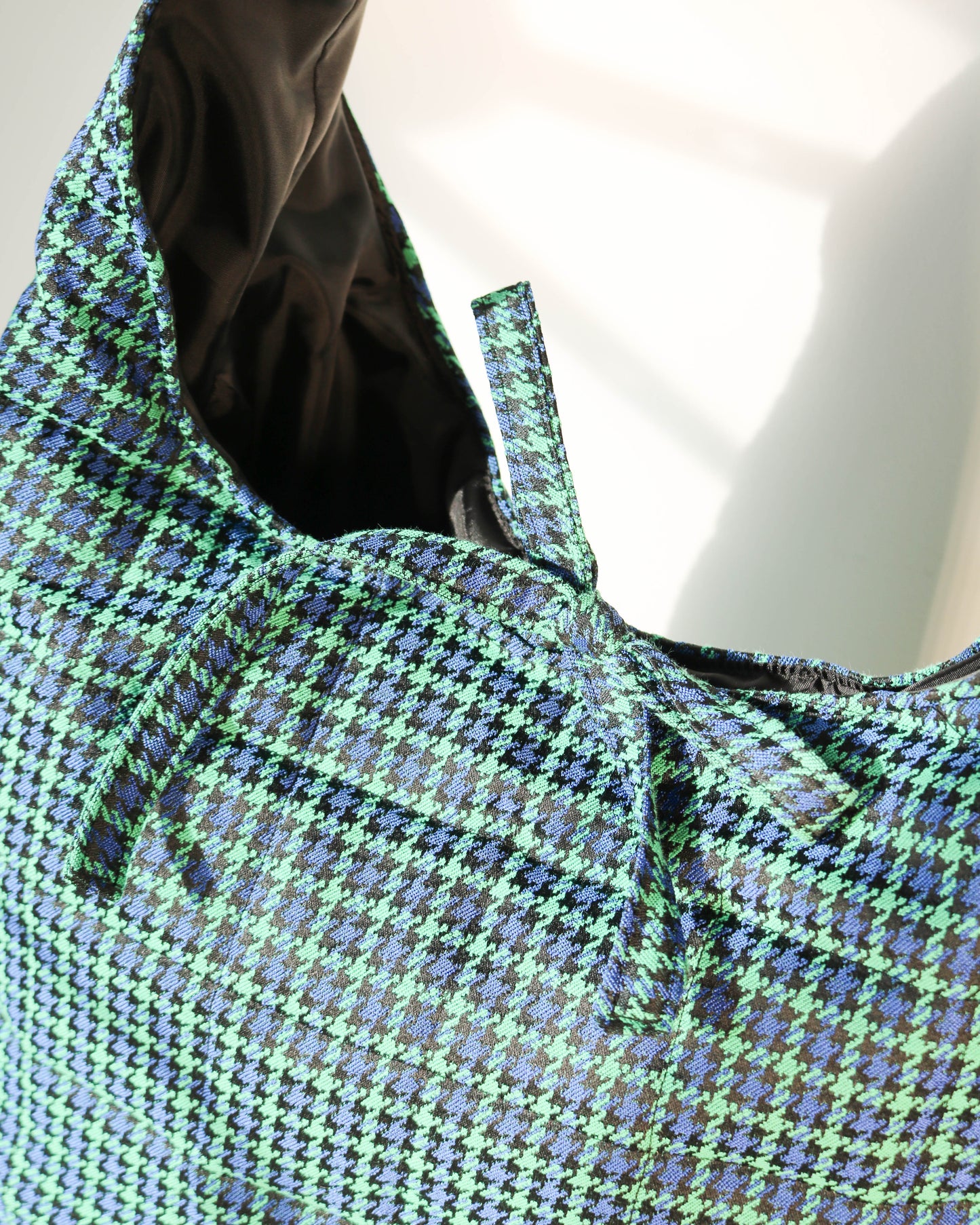 Sonia bag in blue and green houndstooth - Large