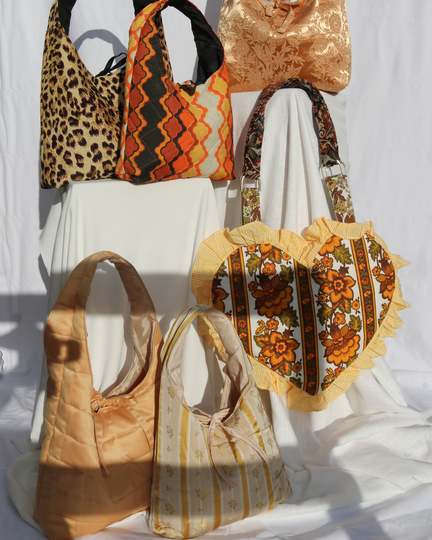 Lottie bag in patchwork tapestry - yellow and brown