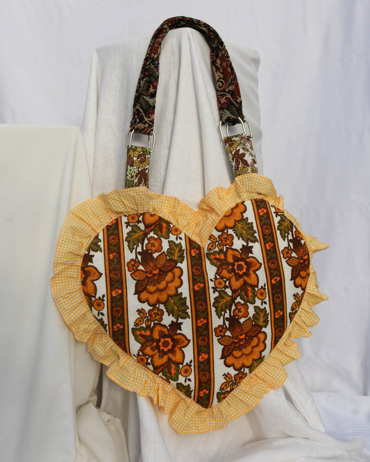 Lottie bag in patchwork tapestry - yellow and brown