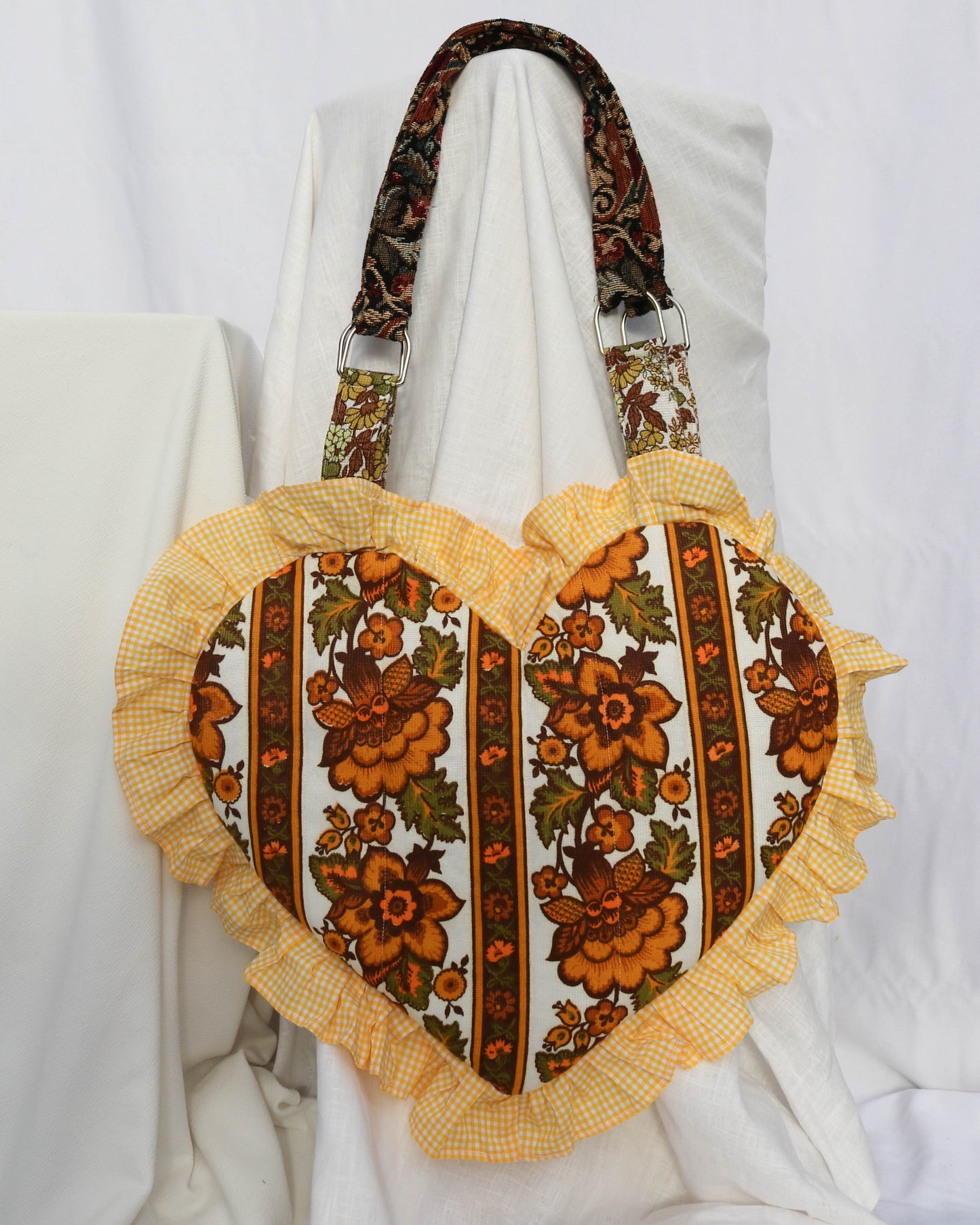 Lottie bag in patchwork tapestry - yellow and brown