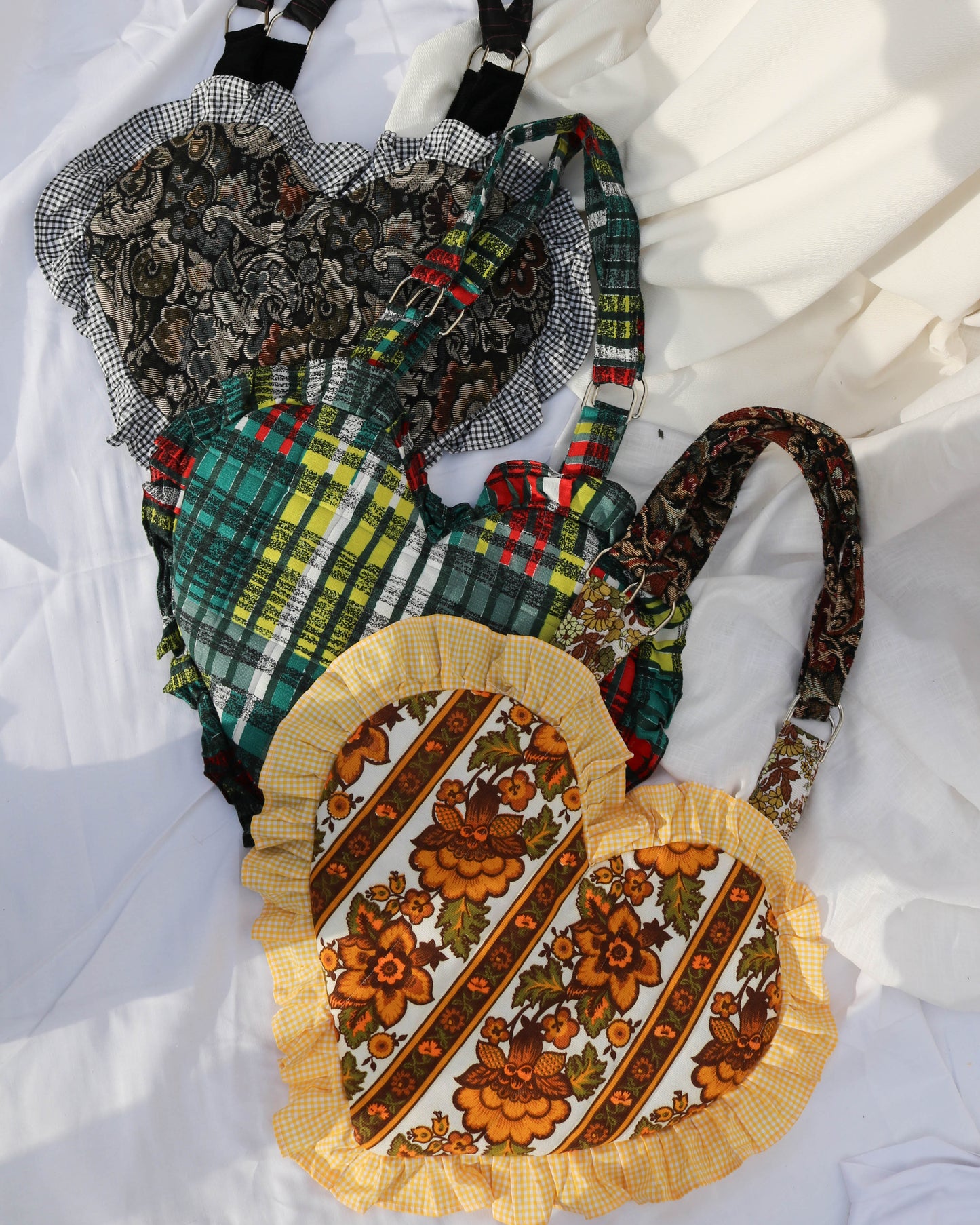 Lottie bag in patchwork tapestry - yellow and brown